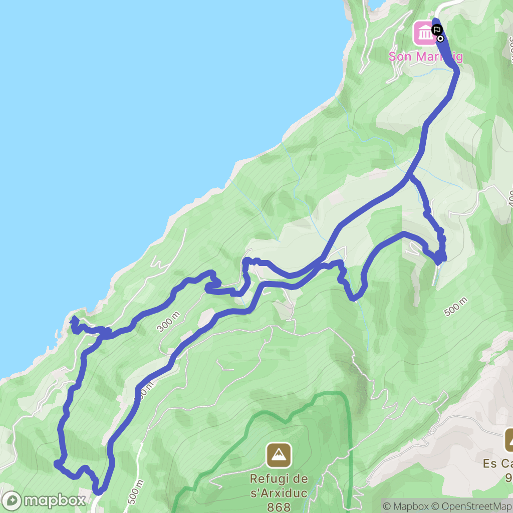 Deià : carte du parcours de randonnée - Spain