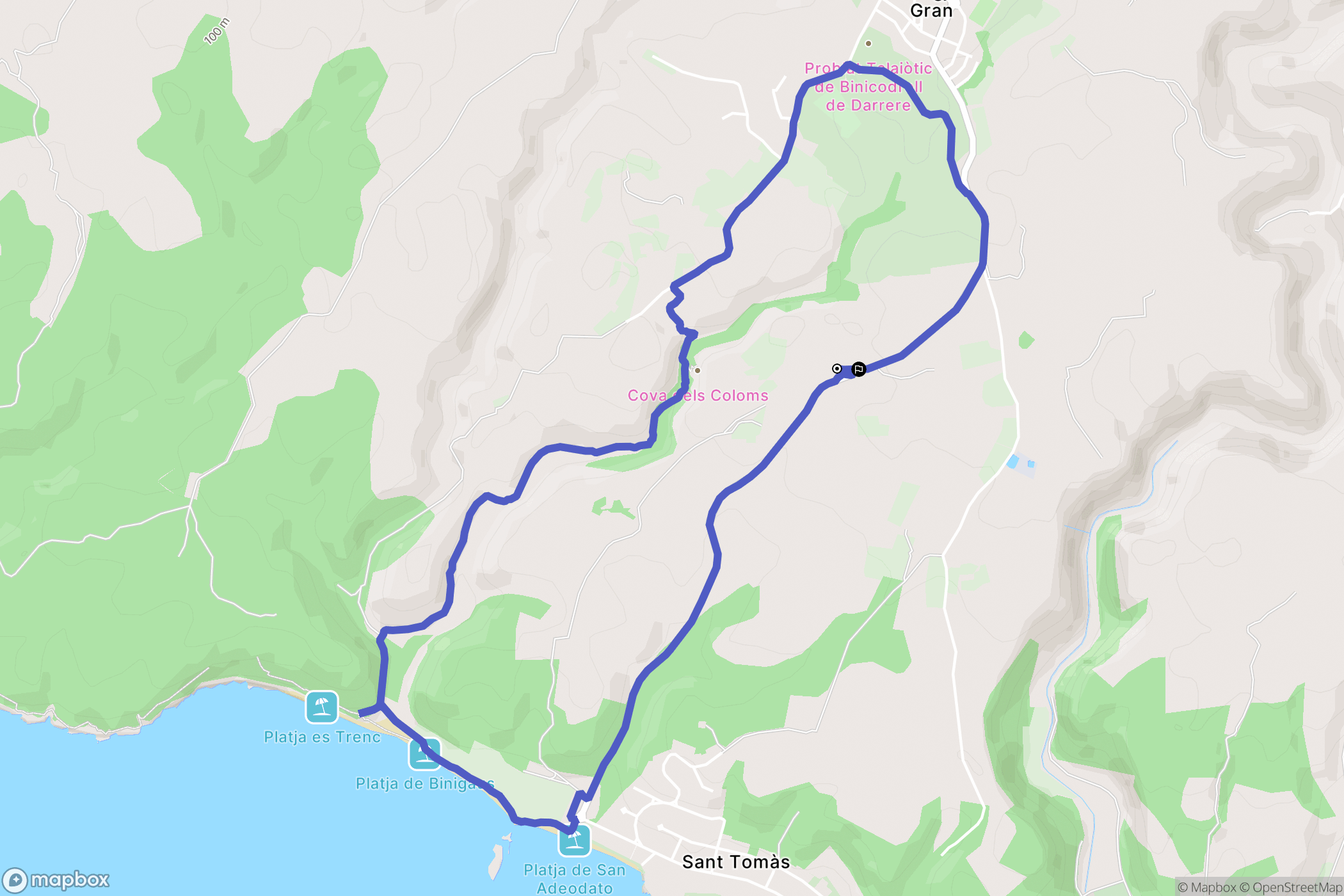 Es Migjorn Gran : carte du parcours de randonnée - Spain