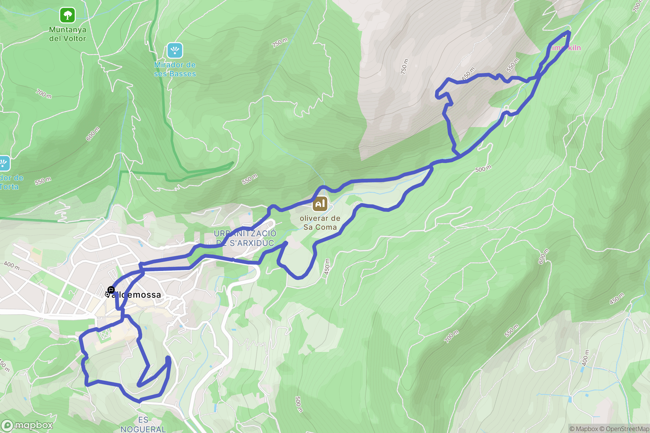 Valldemossa : carte du parcours de randonnée - Spain