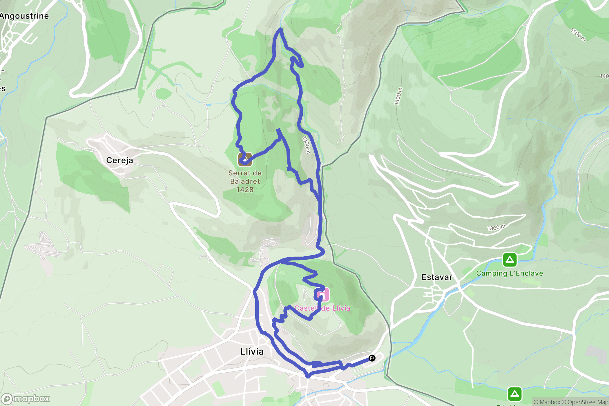 Llívia : carte du parcours de randonnée - Spain