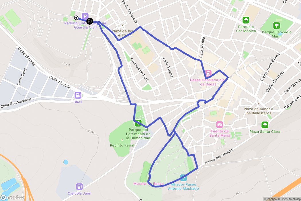 Baeza : carte du parcours de randonnée - Spain