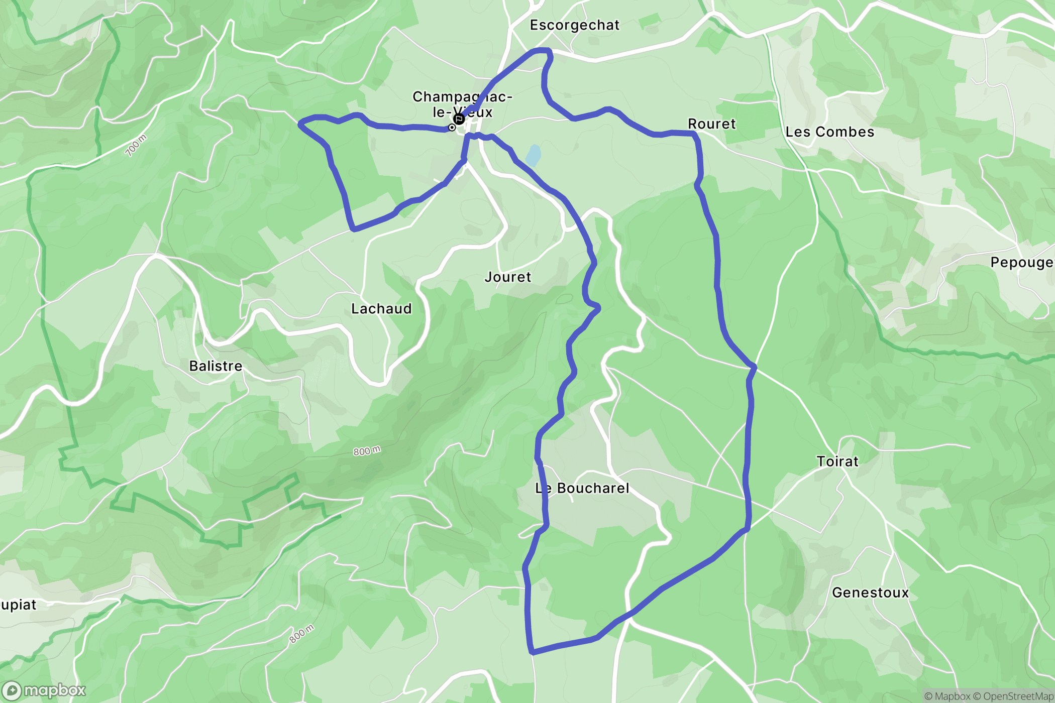 Champagnac-le-Vieux : carte du parcours de randonnée - France