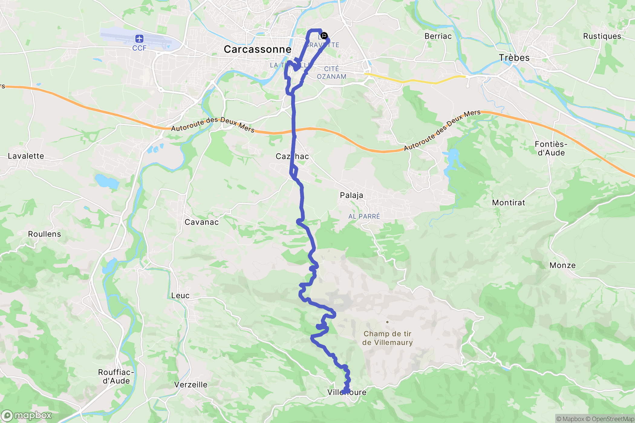 Carcassonne : carte du parcours de randonnée - France