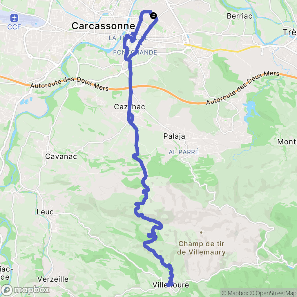 Carcassonne : carte du parcours de randonnée - France