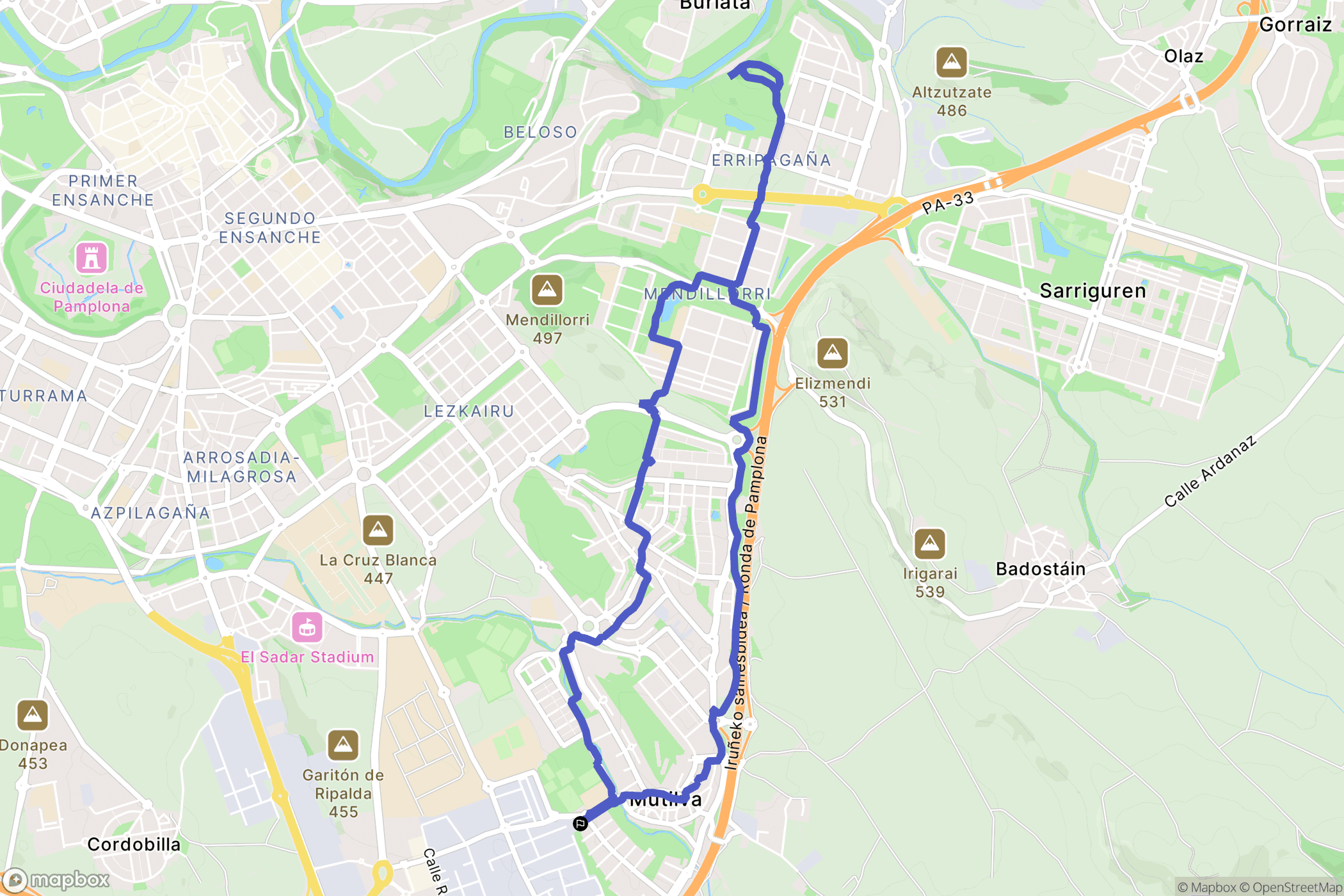 Mutilva Baja : carte du parcours de randonnée - Spain
