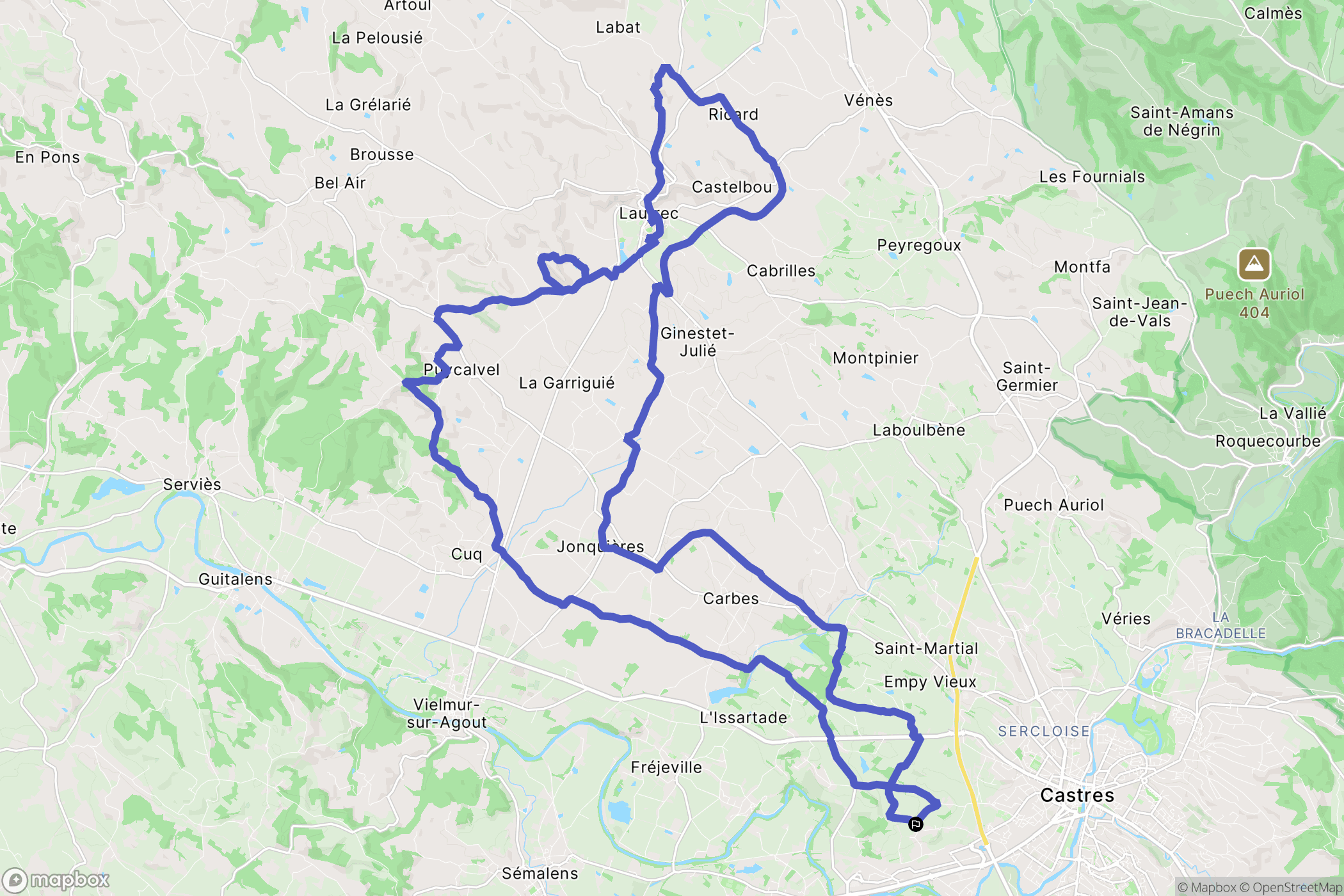 Castres : carte du parcours de randonnée - France