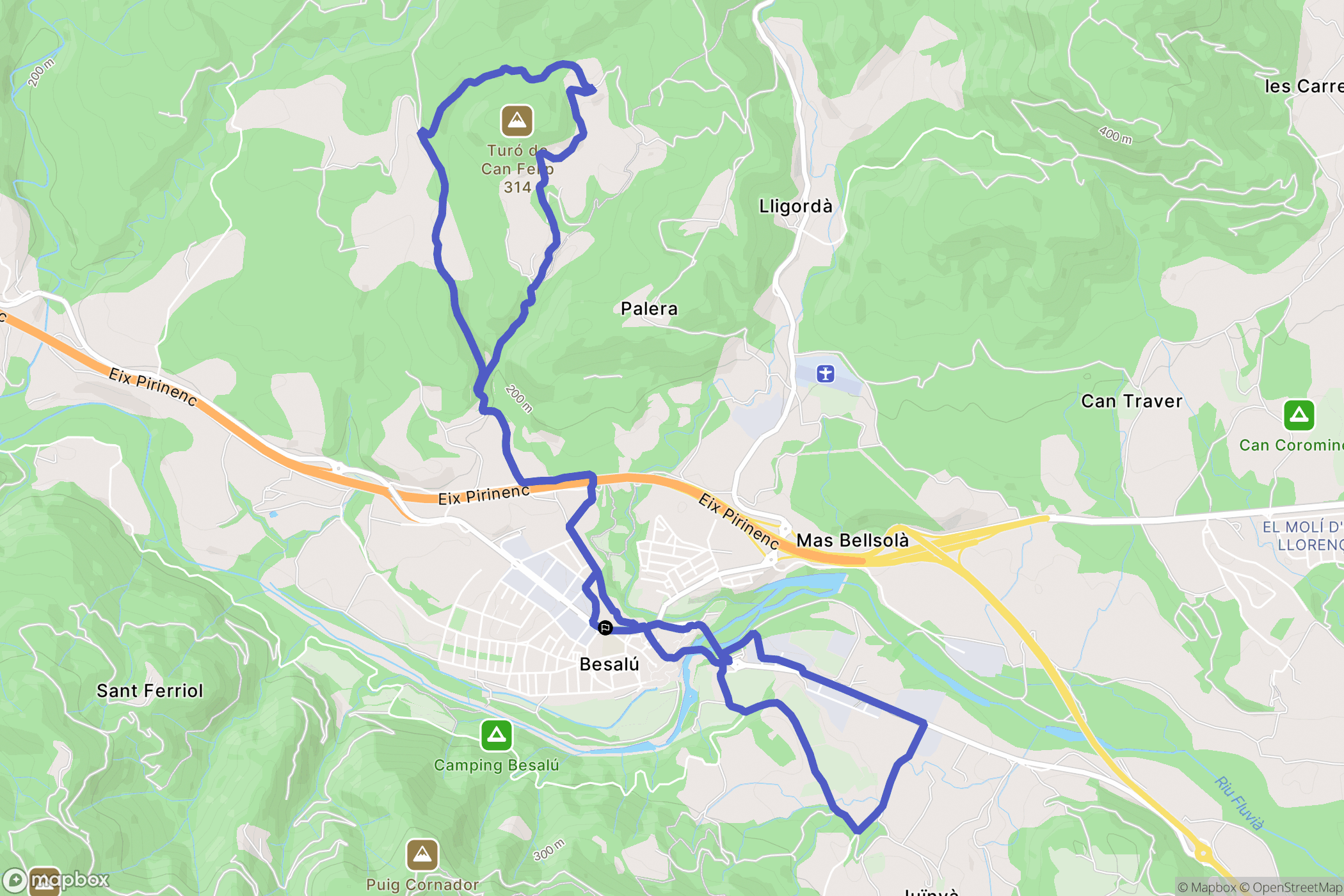 Besalú : carte du parcours de randonnée - Spain