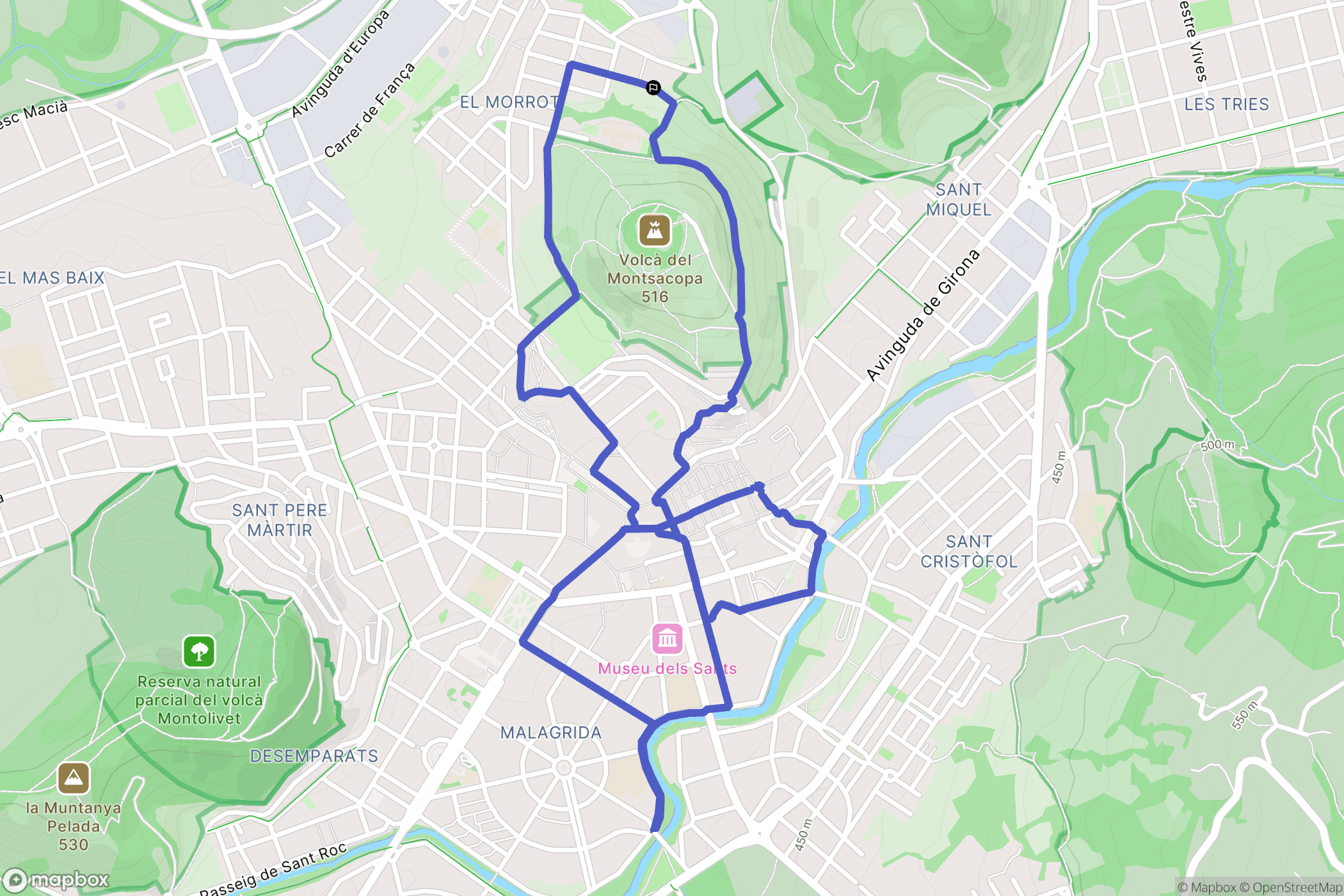 Olot : carte du parcours de randonnée - Spain