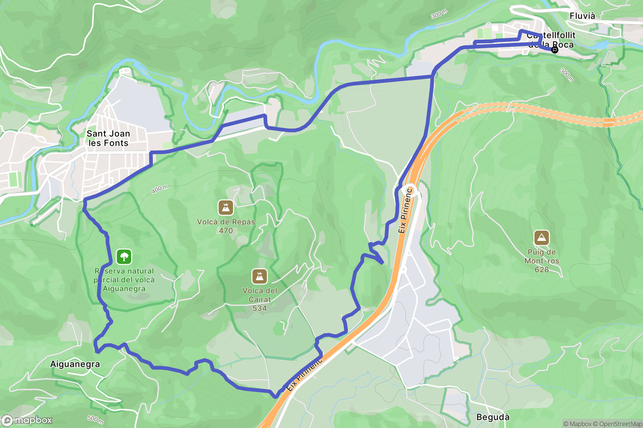 Castellfollit de la Roca : carte du parcours de randonnée - Spain