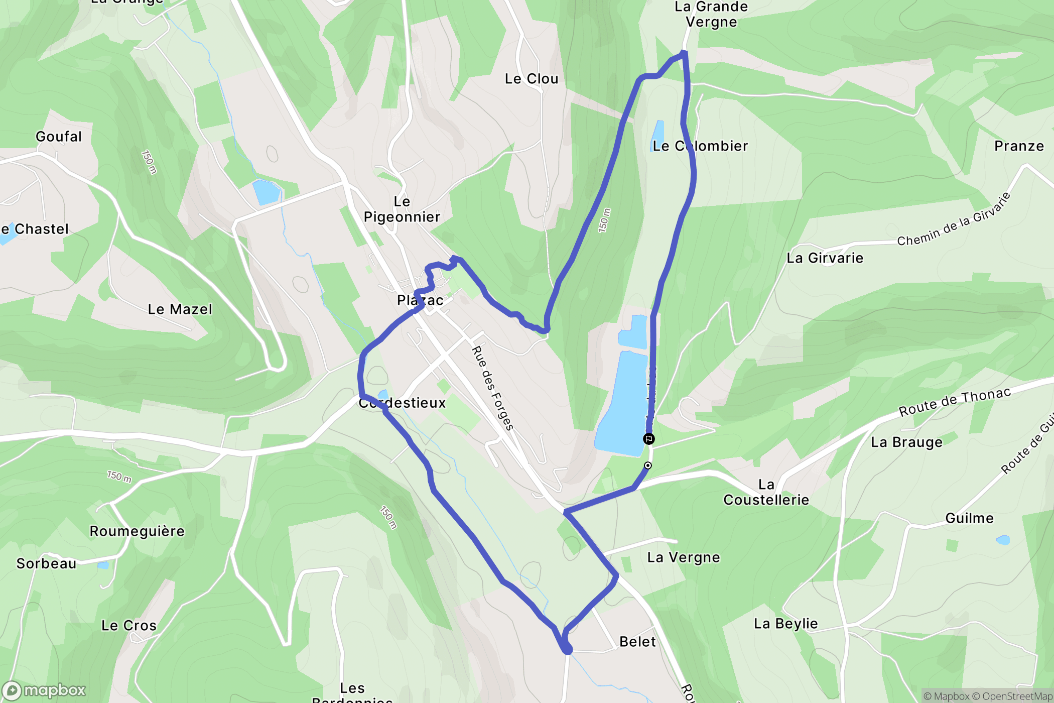 Plazac : carte du parcours de randonnée - France