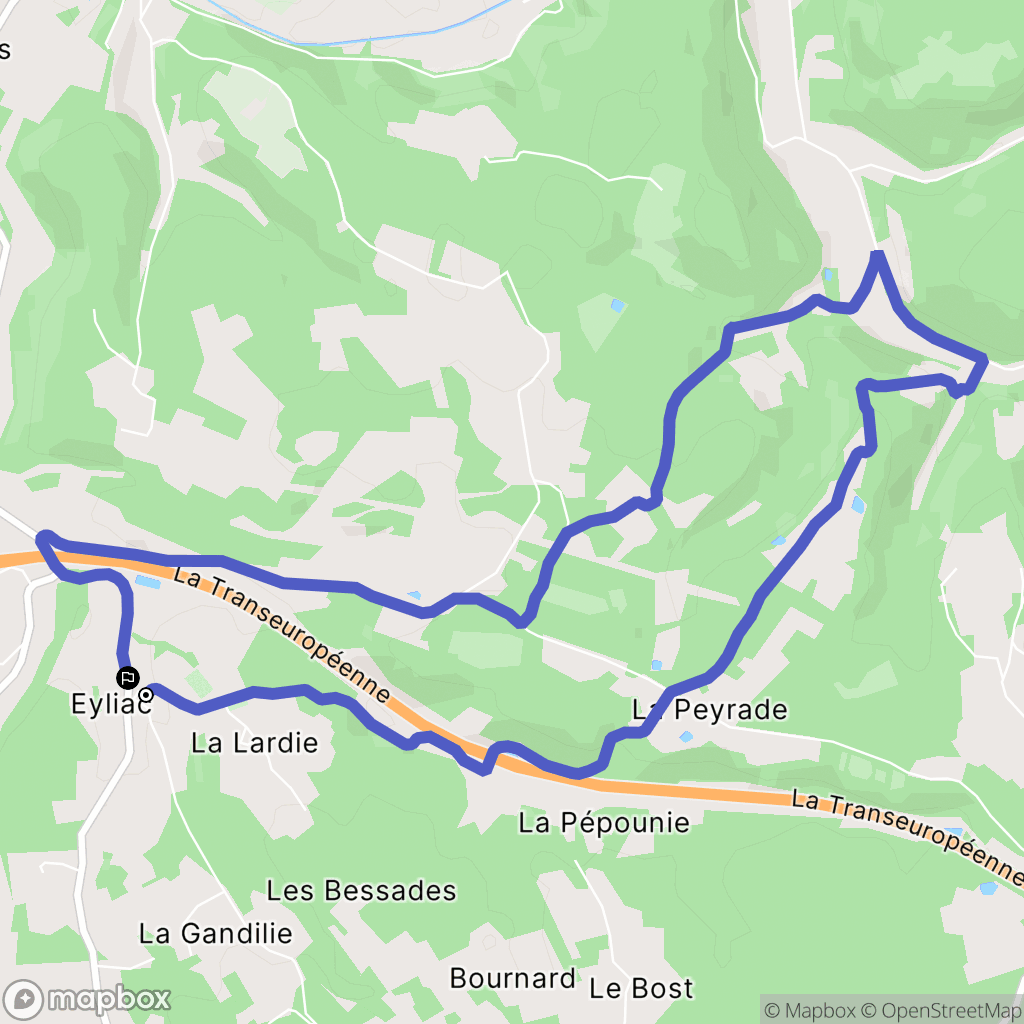 Bassillac et Auberoche : carte du parcours de randonnée - France