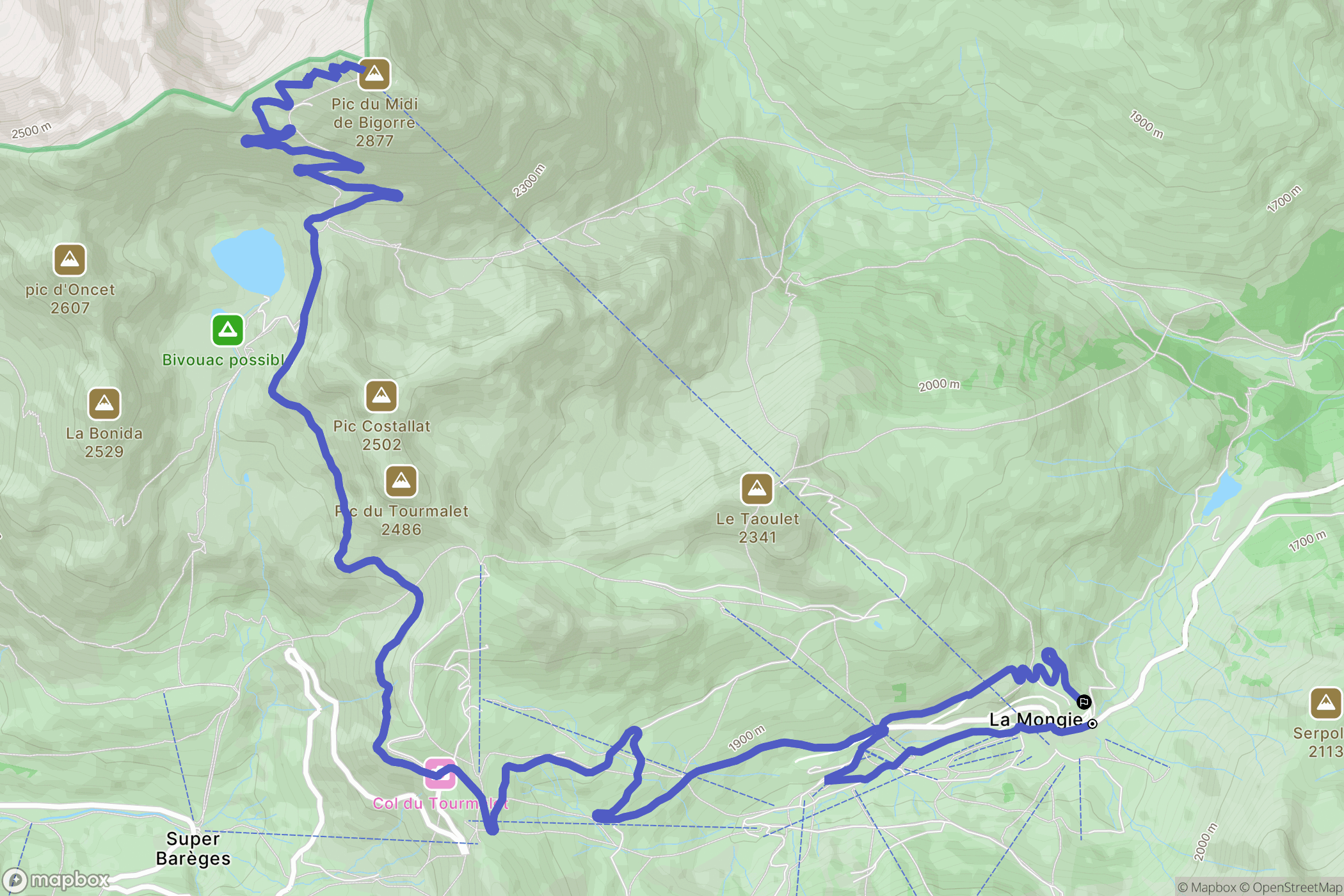 Bagnères-de-Bigorre : carte du parcours de randonnée - France