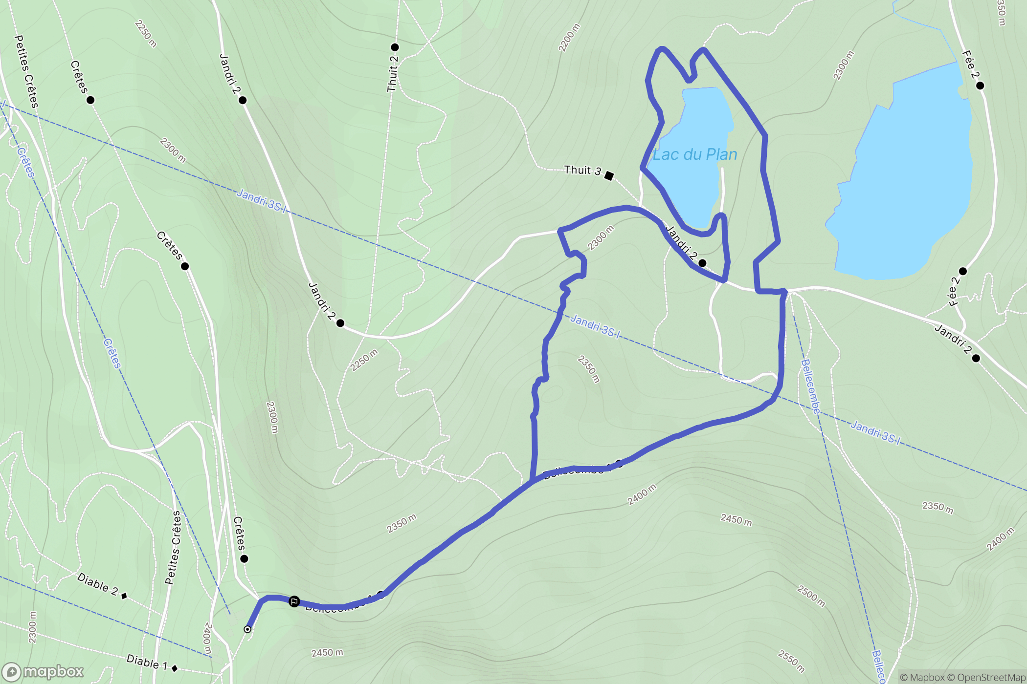Les Deux Alpes : carte du parcours de randonnée - France