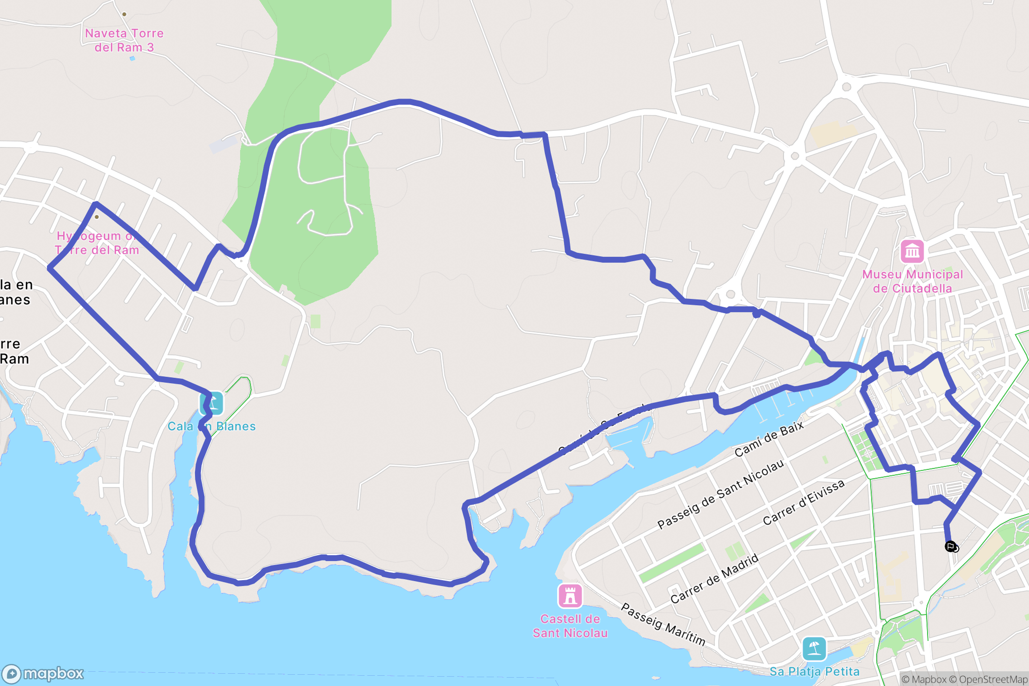 Ciudadela de Menorca : carte du parcours de randonnée - Spain