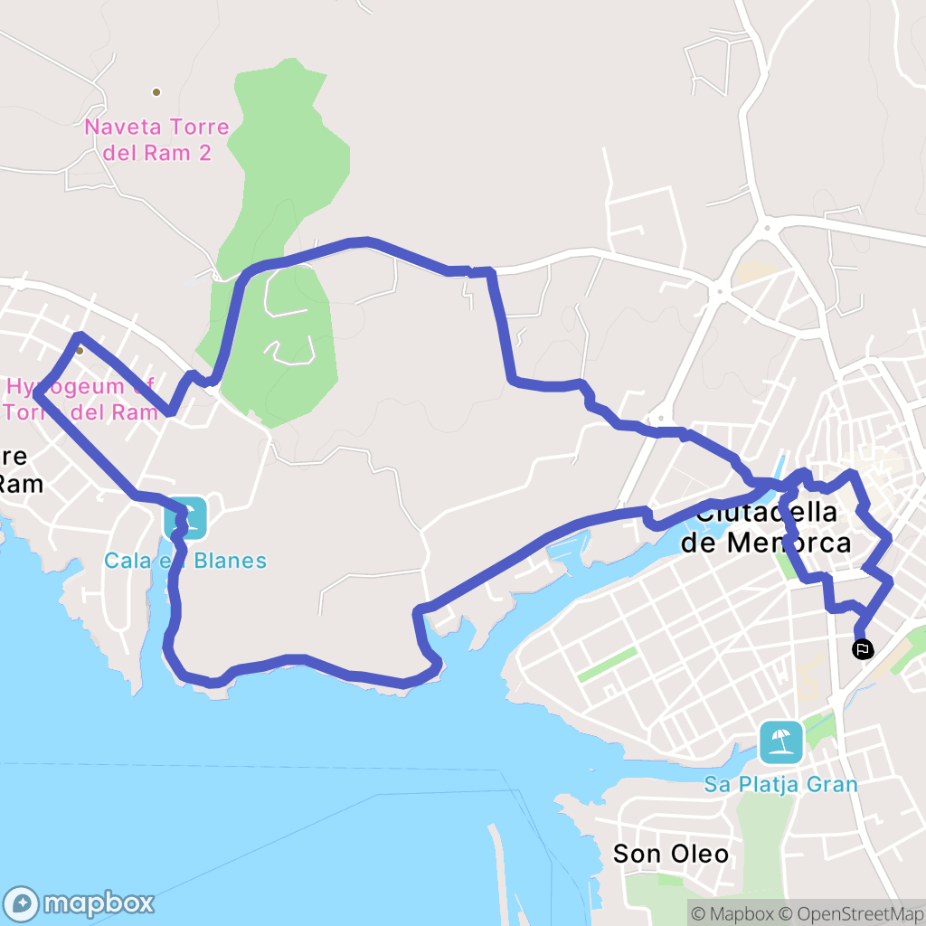 Ciudadela de Menorca : carte du parcours de randonnée - Spain
