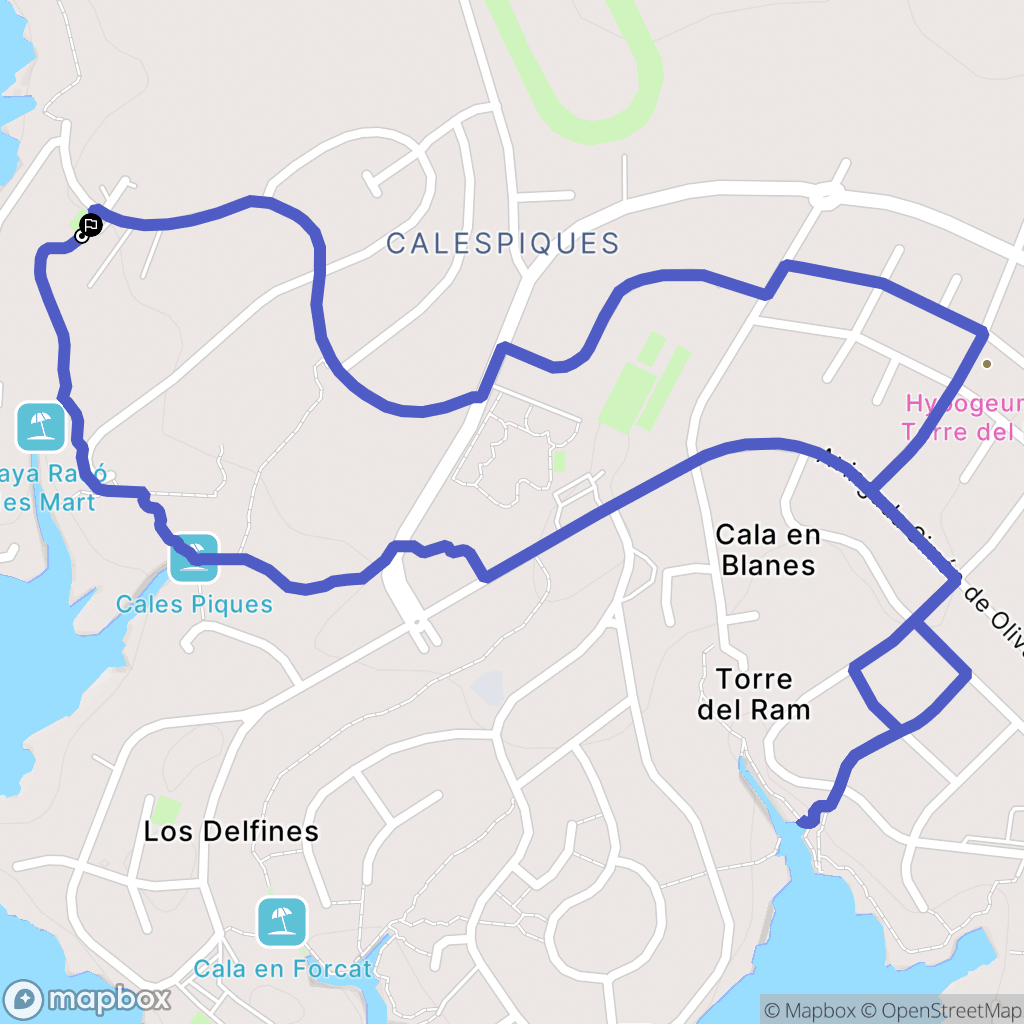Cales Piques : carte du parcours de randonnée - Spain