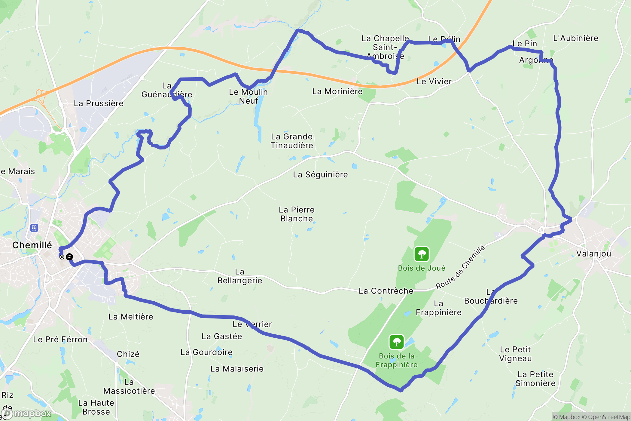 Chemillé-en-Anjou : carte du parcours de randonnée - France