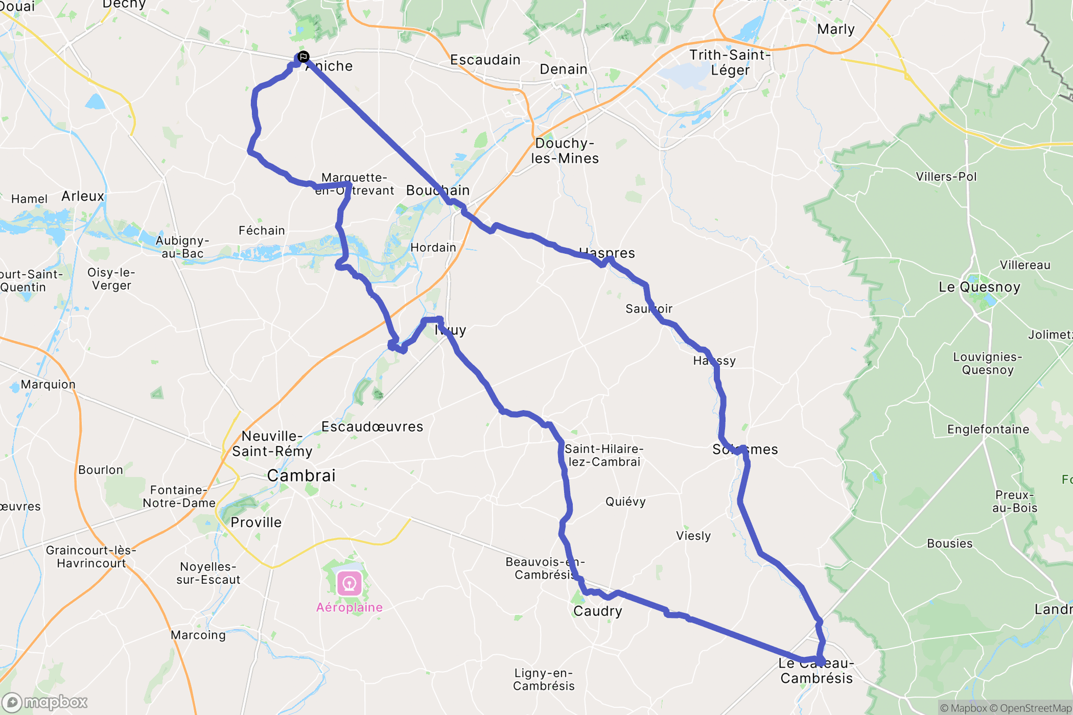 Auberchicourt : carte du parcours de randonnée - France