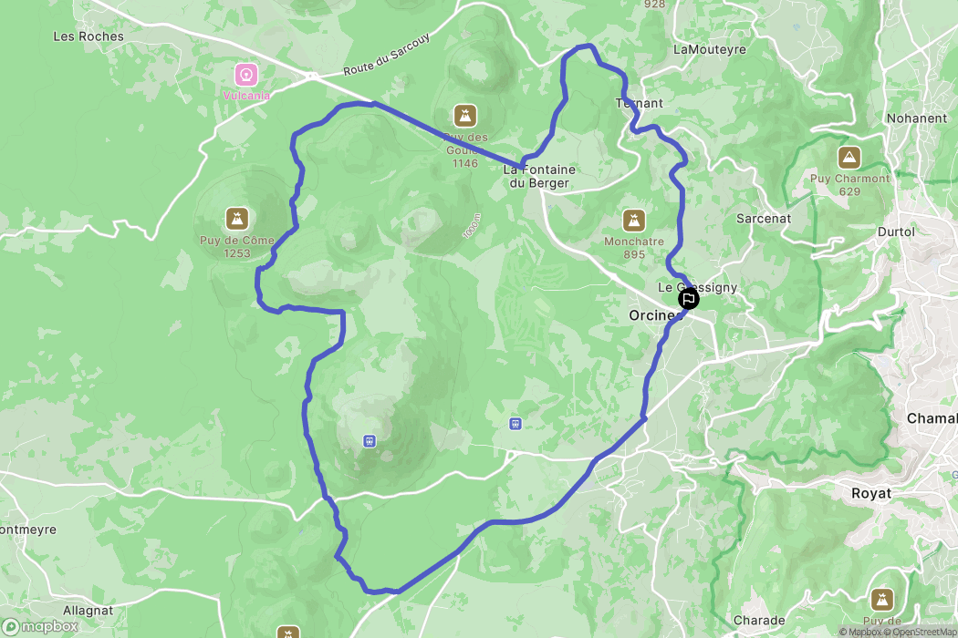 Orcines : carte du parcours de randonnée - France