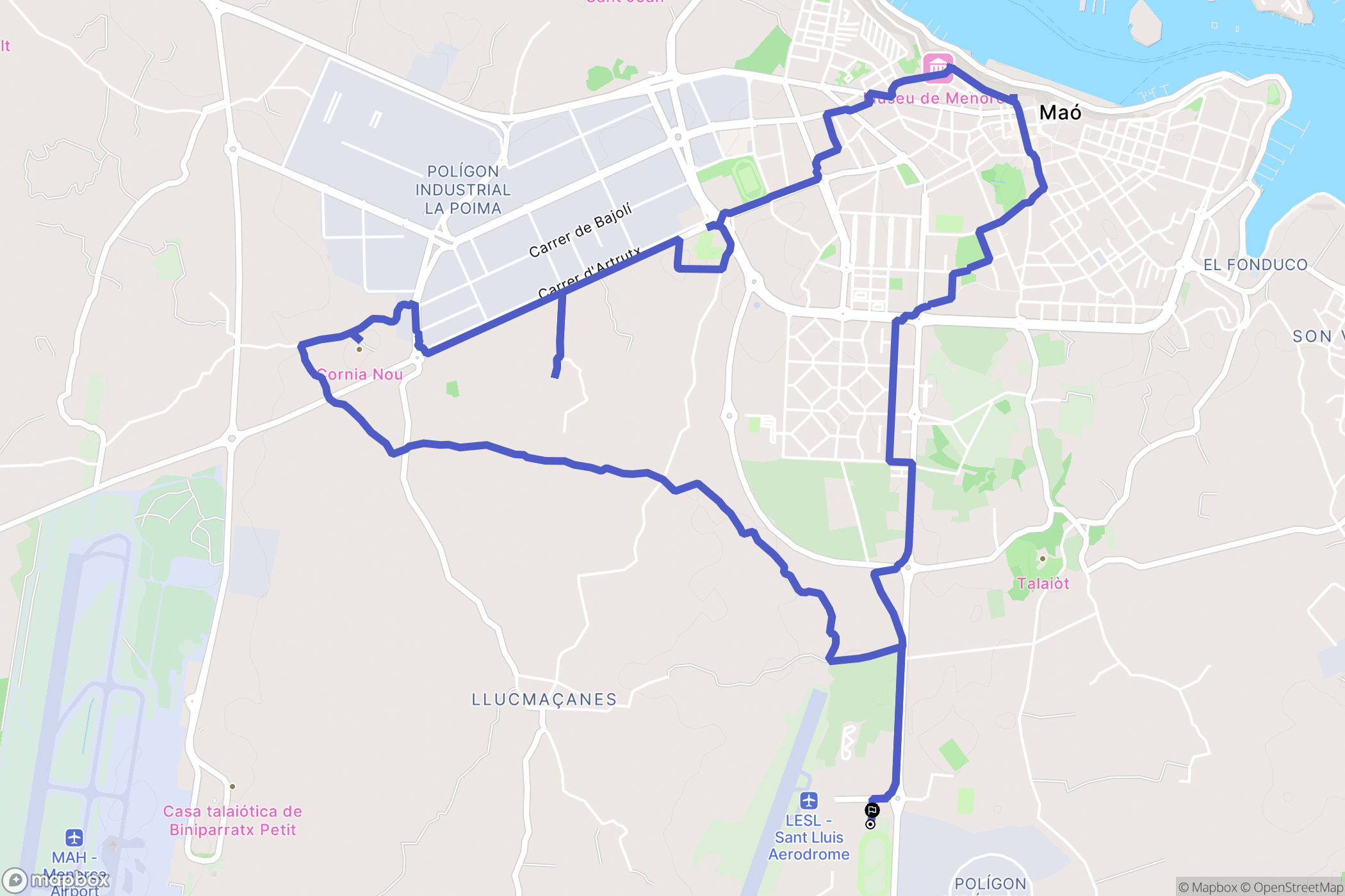 Maó : carte du parcours de randonnée - Spain