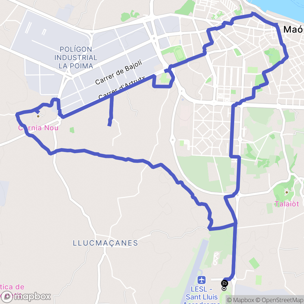 Maó : carte du parcours de randonnée - Spain