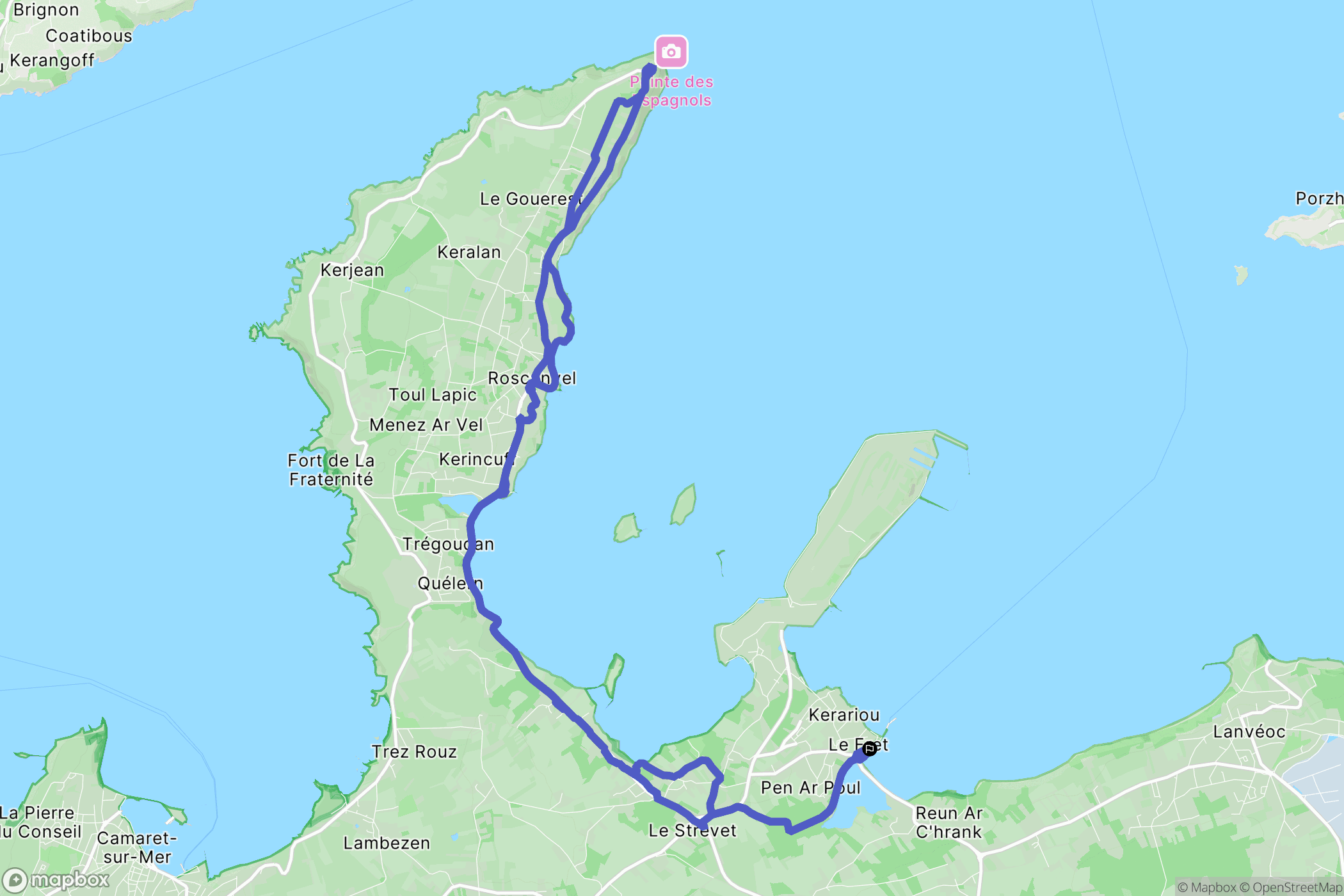 Crozon : carte du parcours de randonnée - France