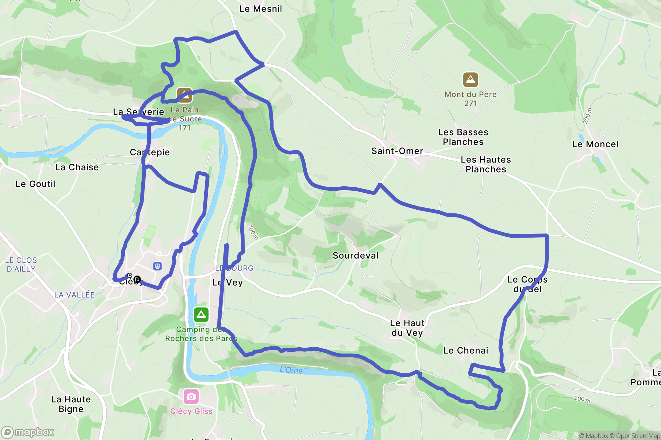 Clécy : carte du parcours de randonnée - France
