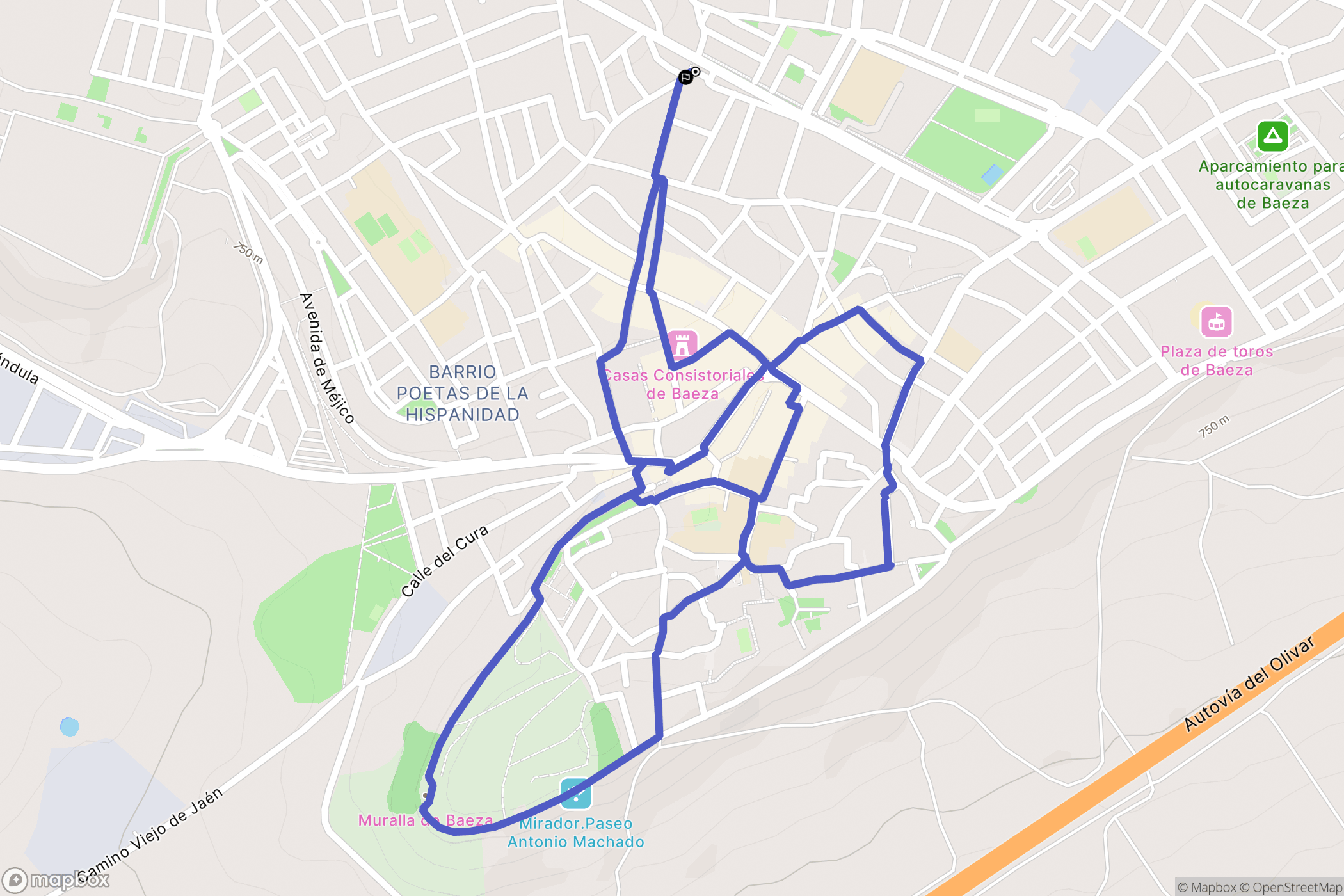 Baeza : carte du parcours de randonnée - Spain