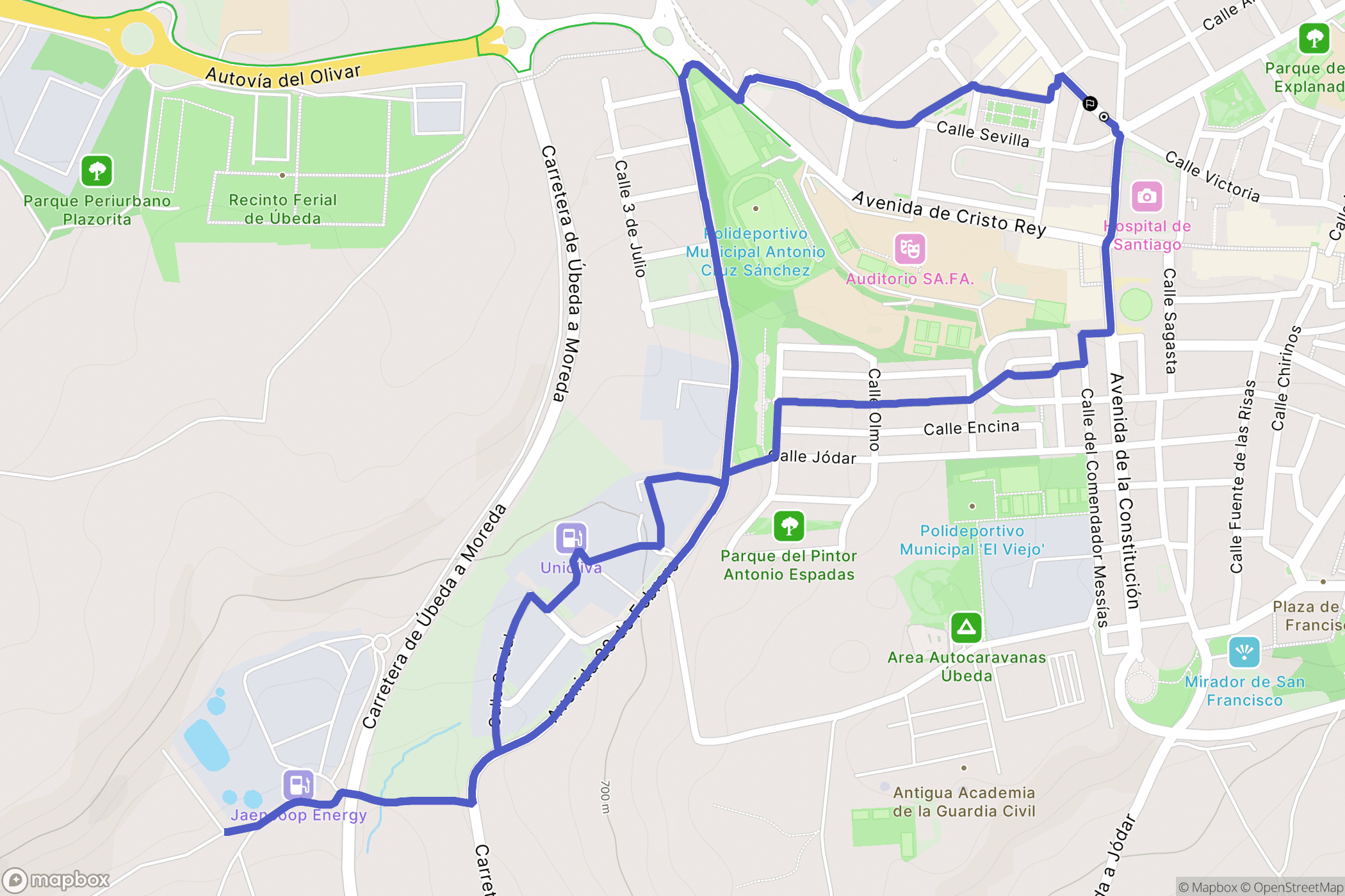 Úbeda : carte du parcours de randonnée - Spain