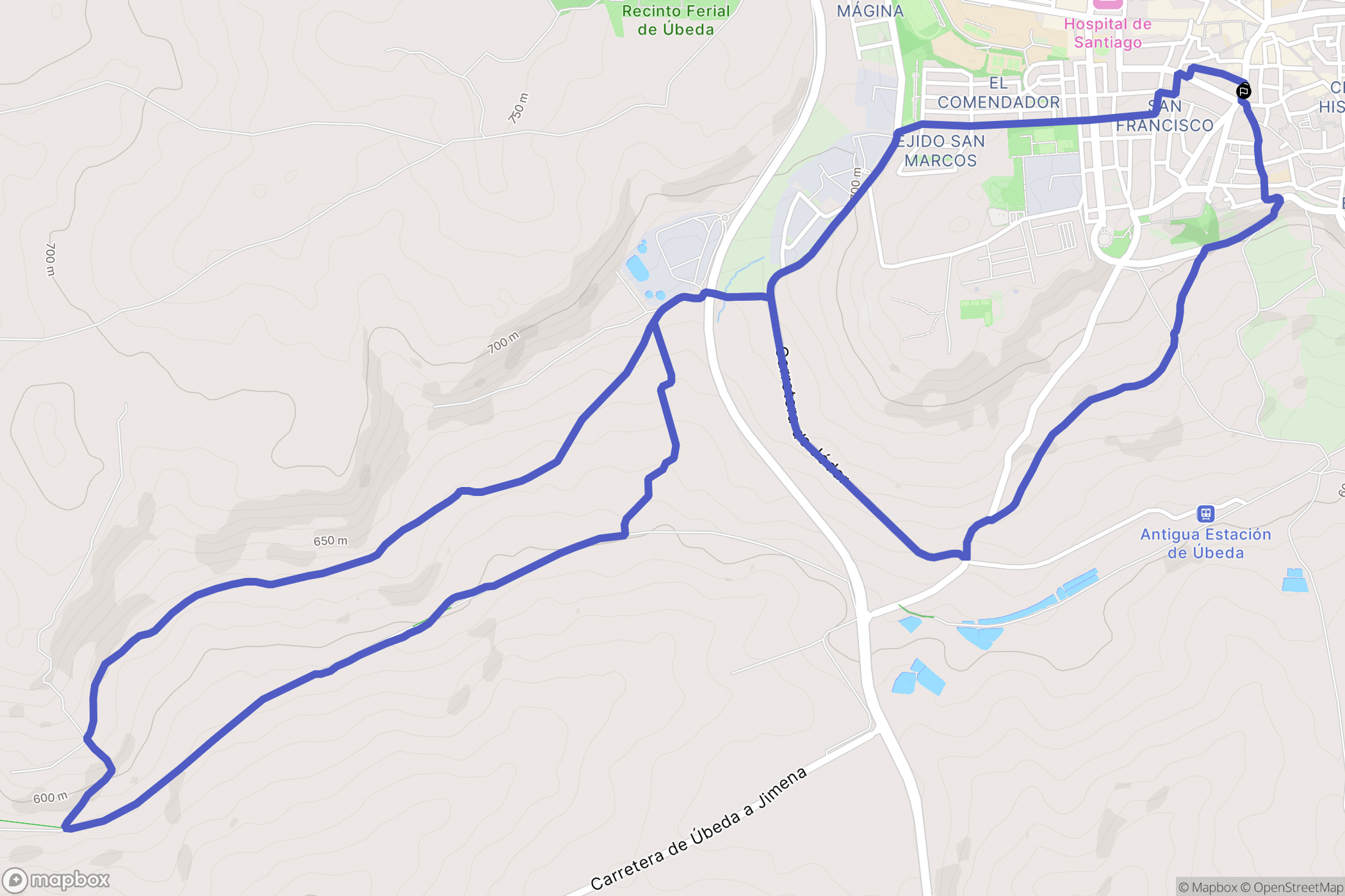 Úbeda : carte du parcours de randonnée - Spain
