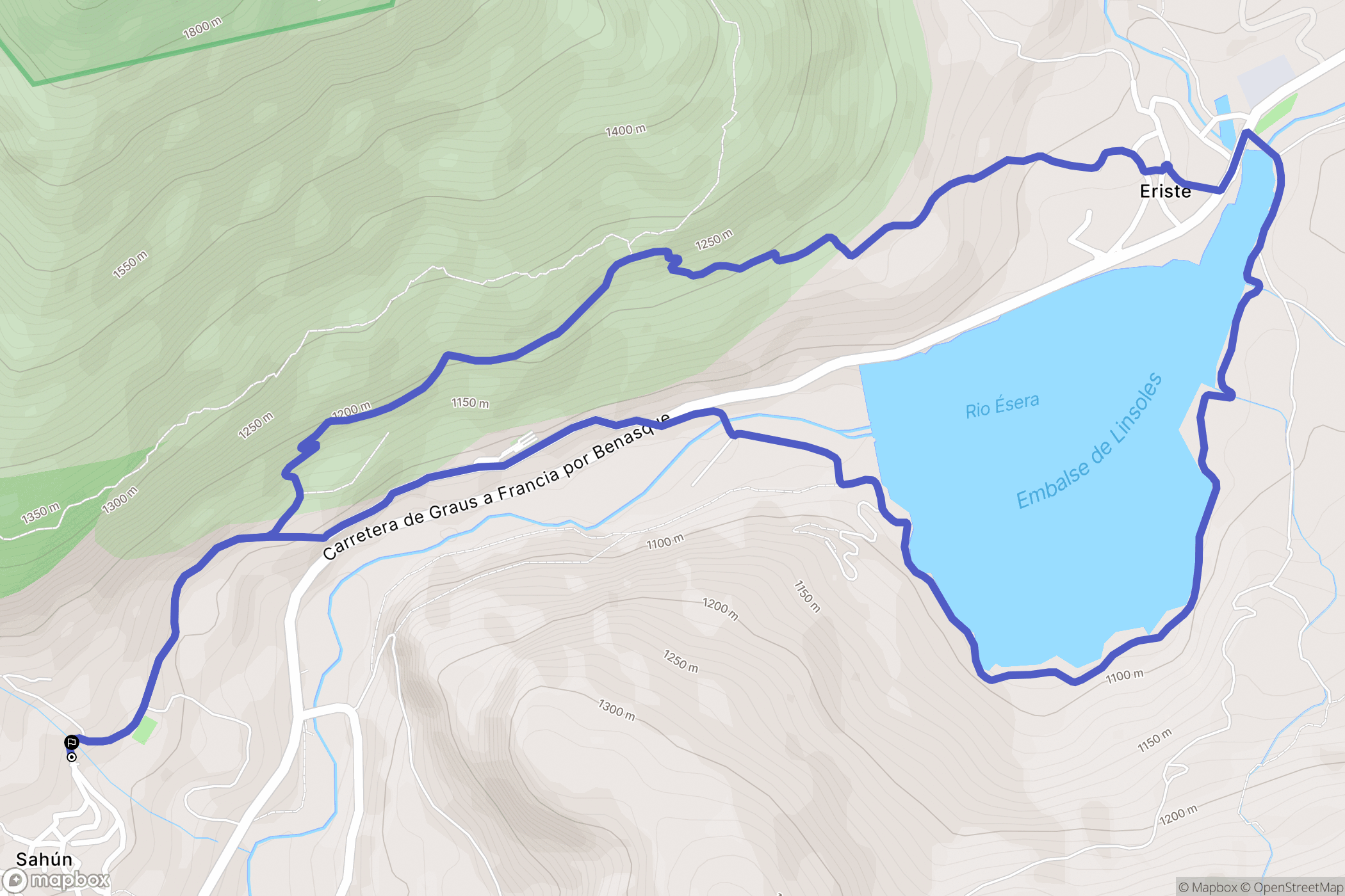Sahún : carte du parcours de randonnée - Spain