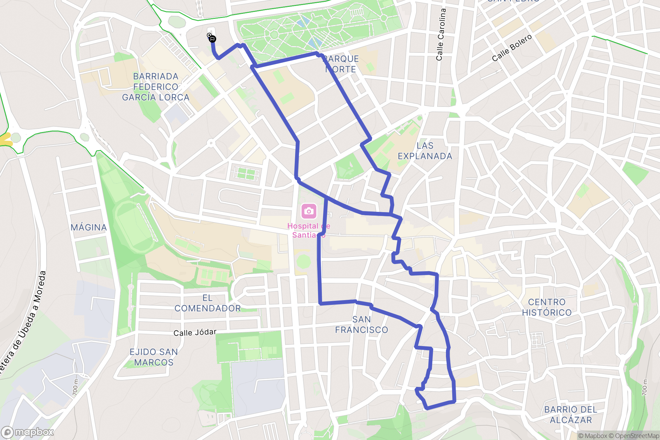 Úbeda : carte du parcours de randonnée - Spain