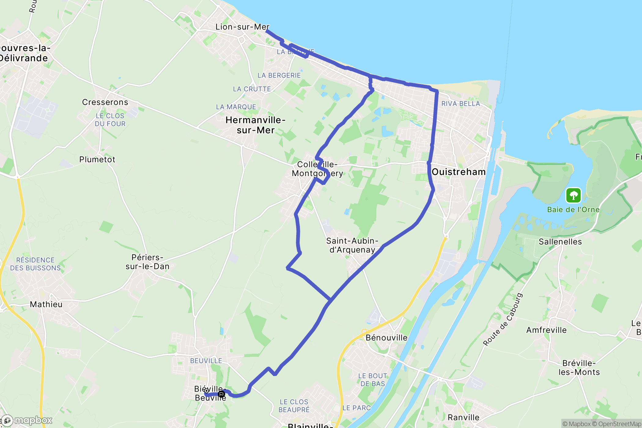 Biéville-Beuville : carte du parcours de randonnée - France