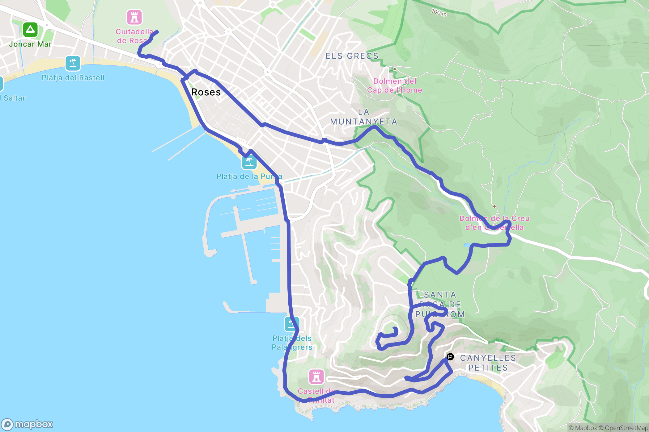 Roses : carte du parcours de randonnée - Spain