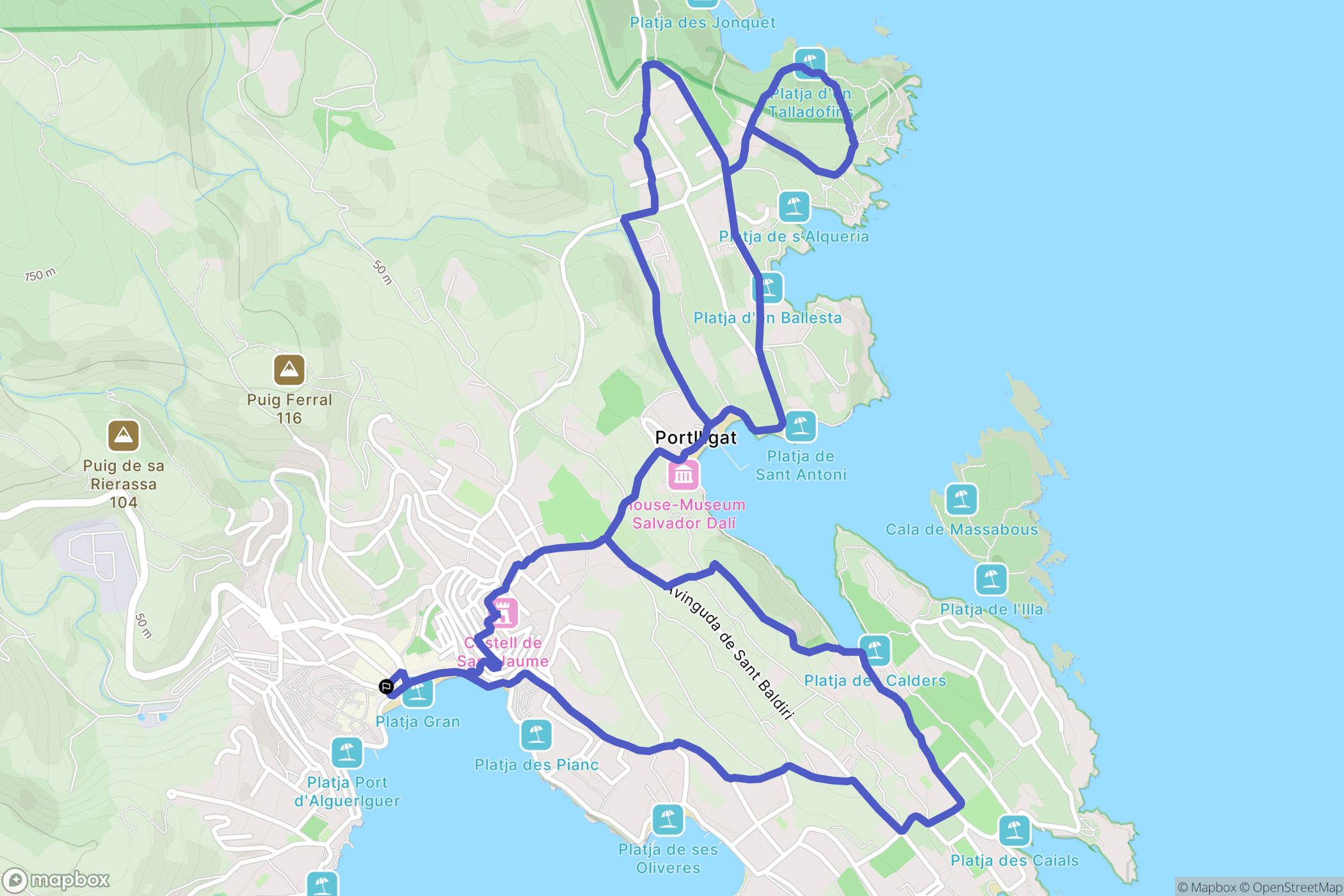 Cadaqués : carte du parcours de randonnée - Spain