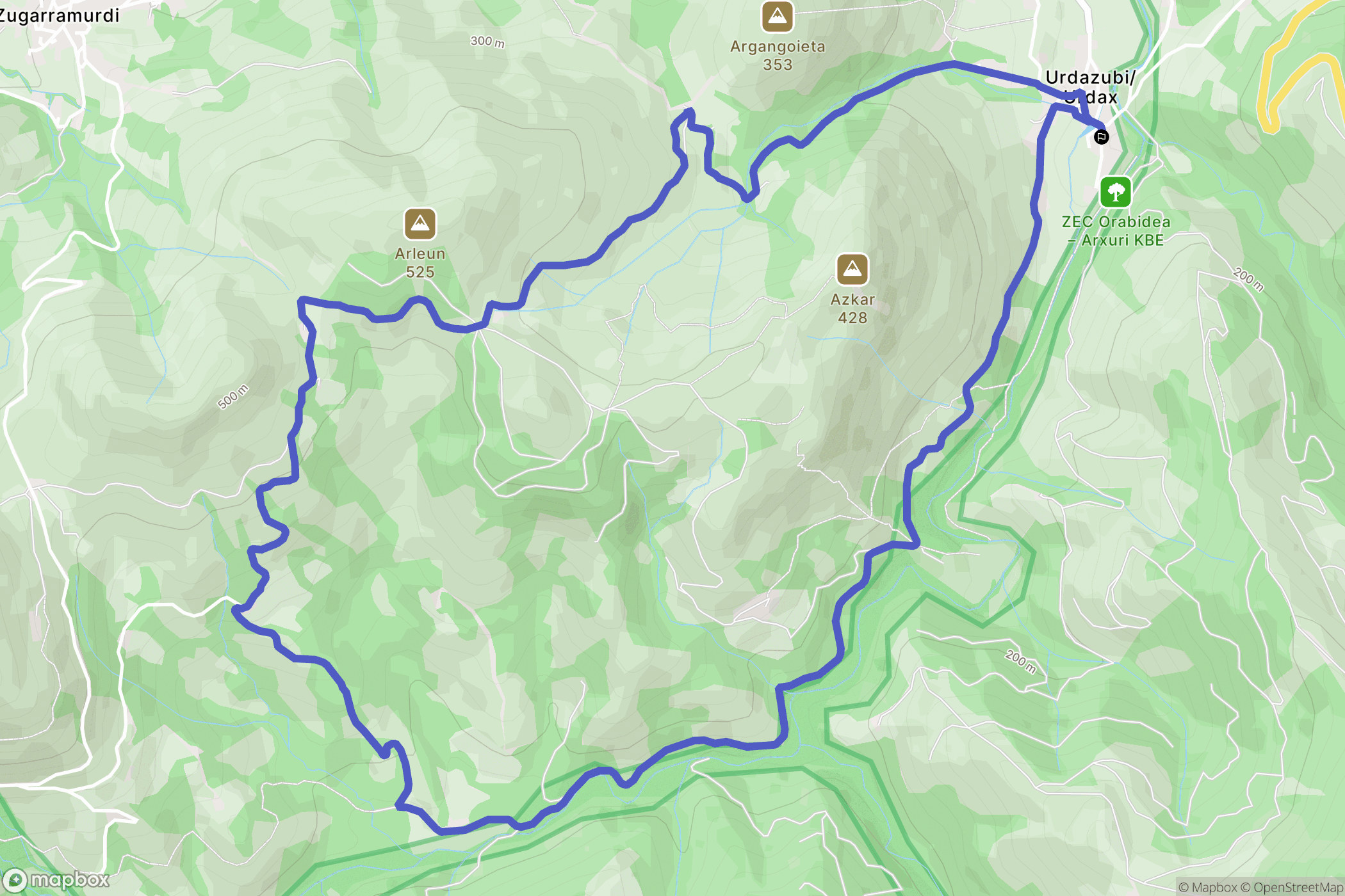 Urdax : carte du parcours de randonnée - Spain