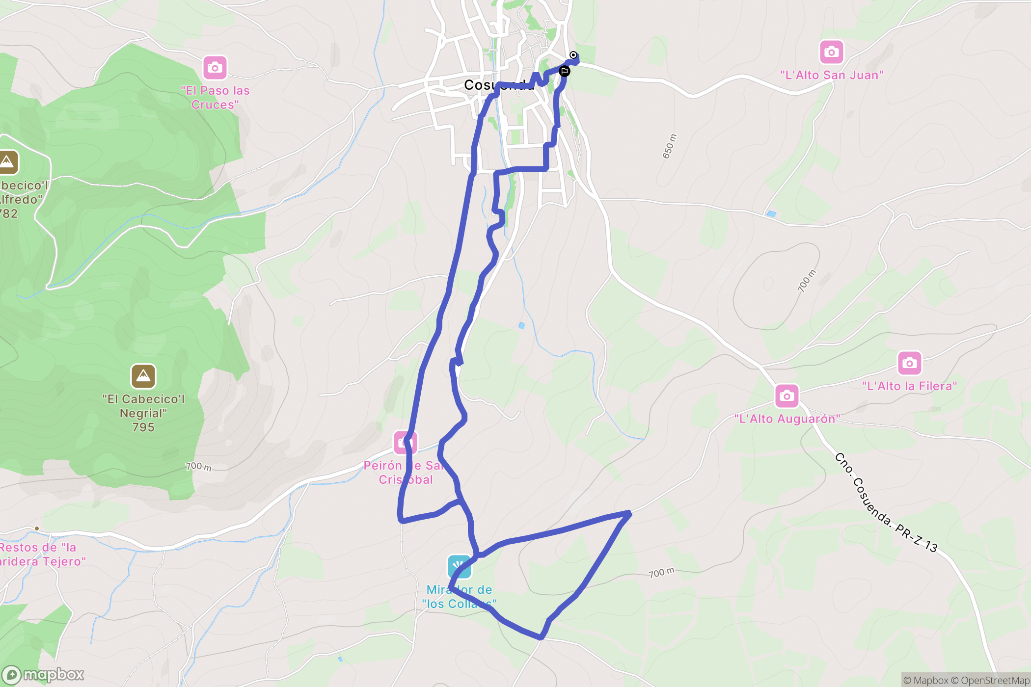 Cosuenda : carte du parcours de randonnée - Spain
