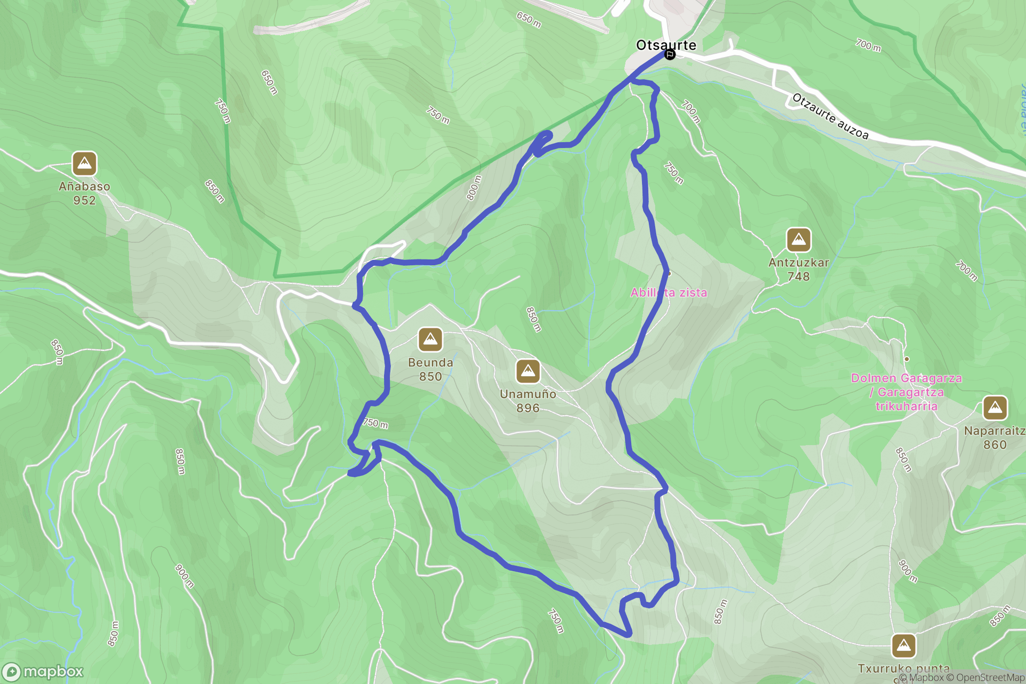 Zegama : carte du parcours de randonnée - Spain