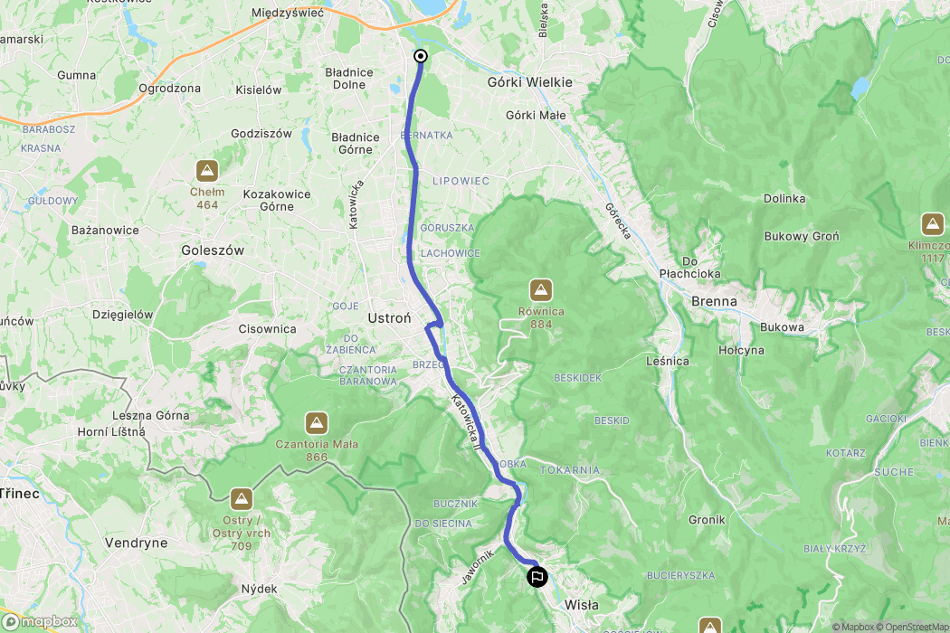 Harbutowice: mapa trasy - Poland