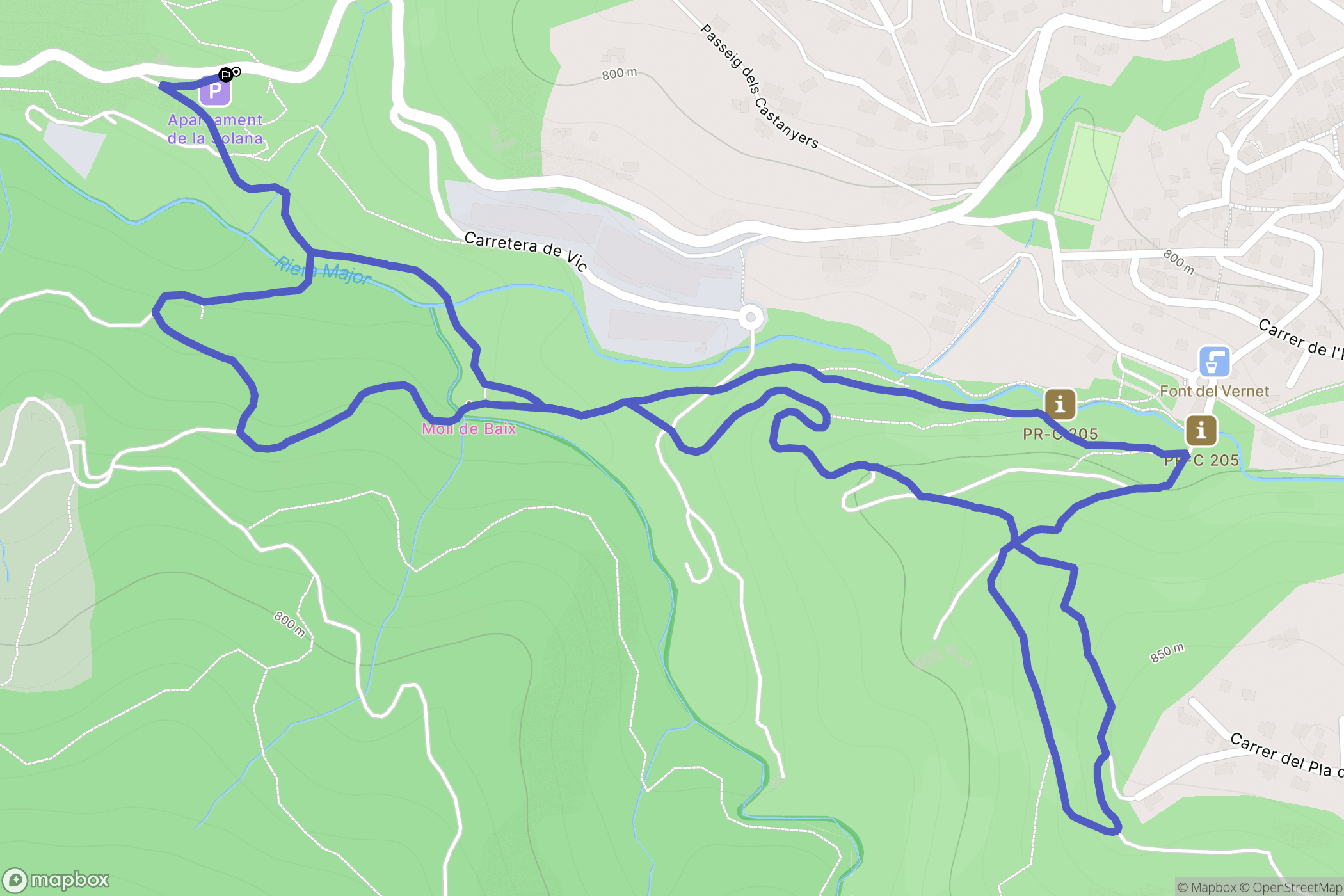 Viladrau : carte du parcours de randonnée - Spain