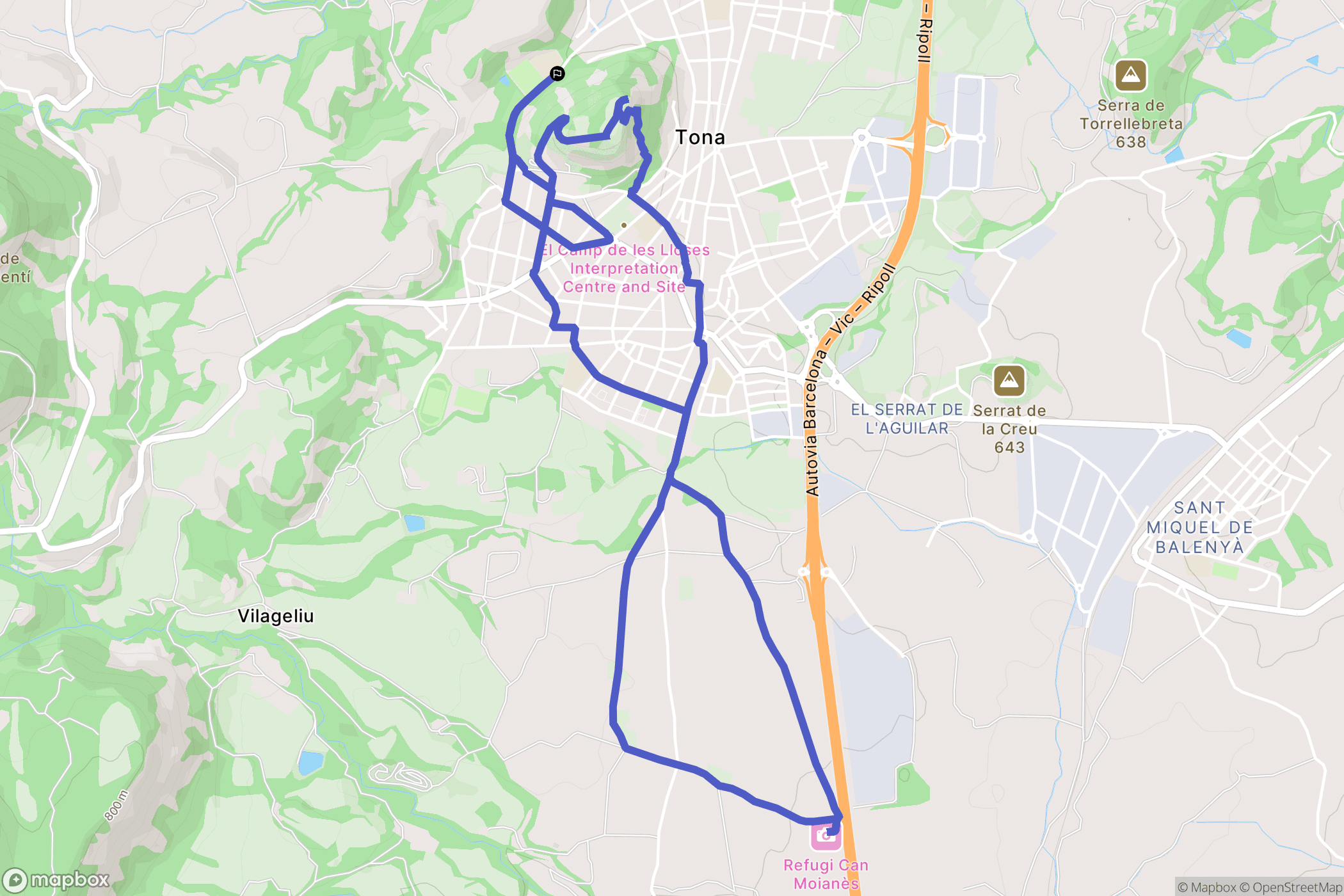 Tona : carte du parcours de randonnée - Spain
