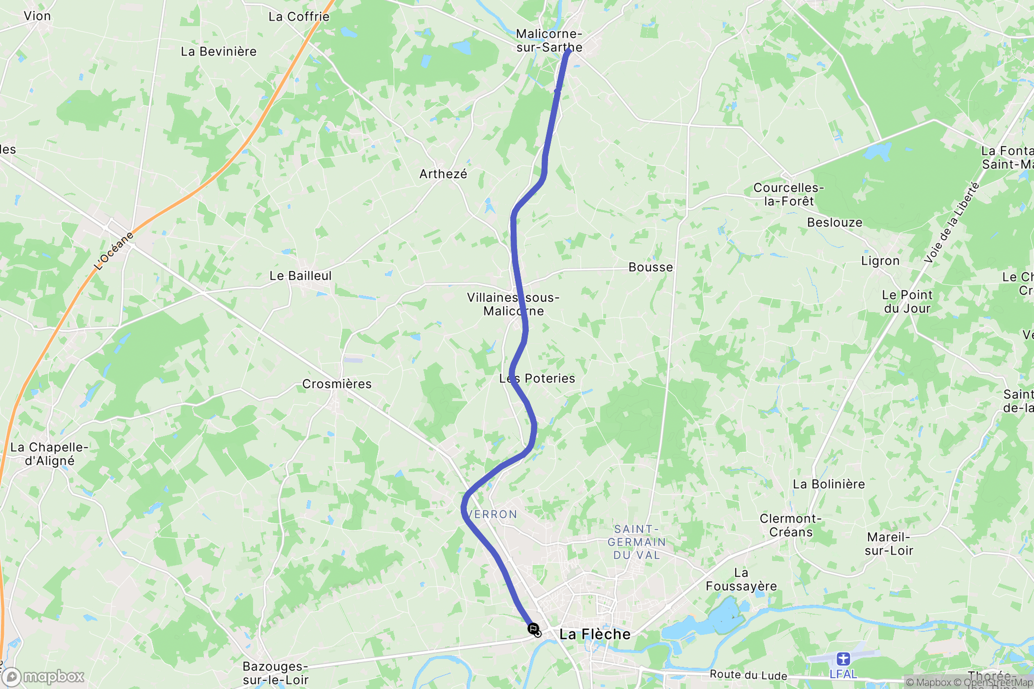 La Flèche : carte du parcours de randonnée - France