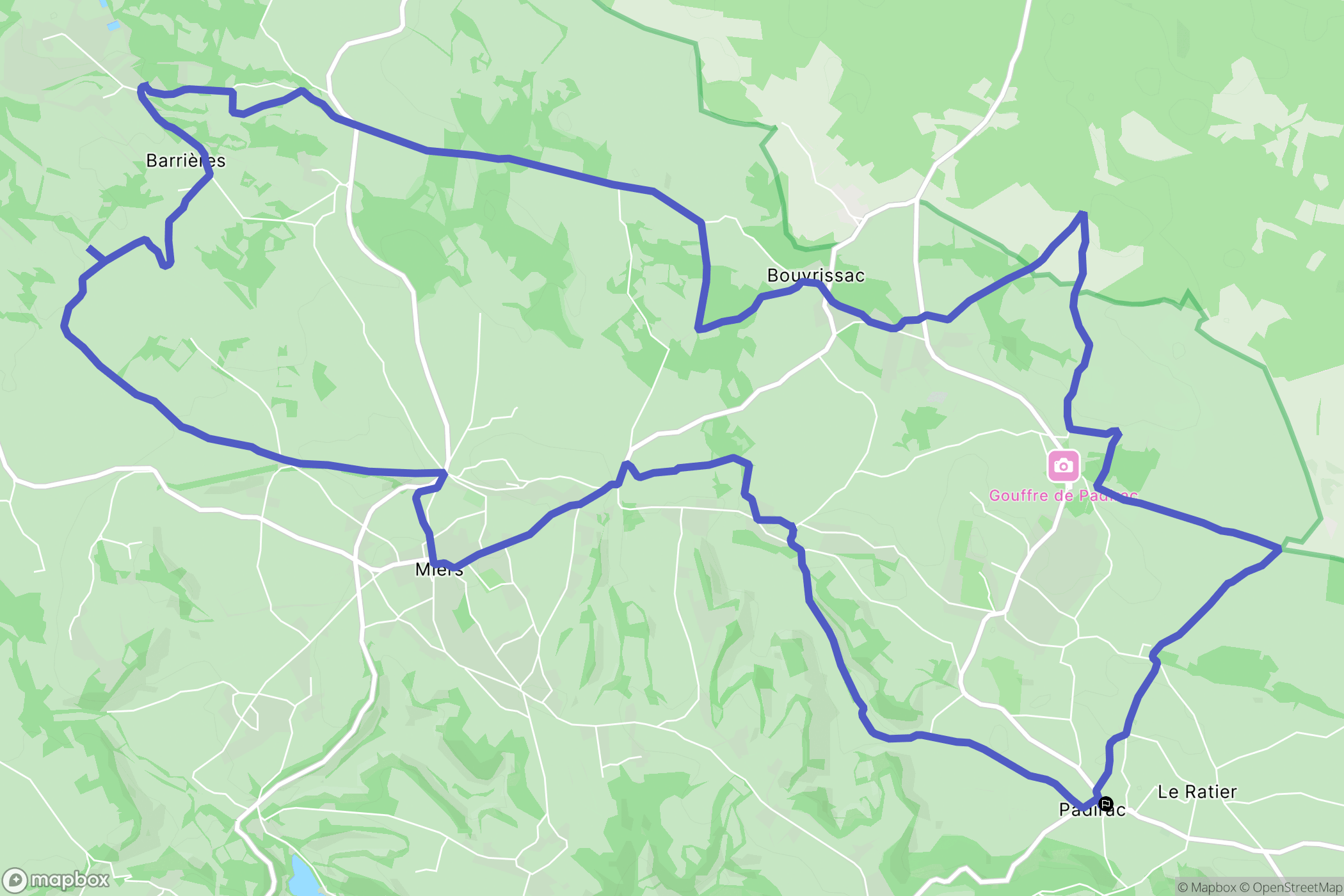 Padirac : carte du parcours de randonnée - France