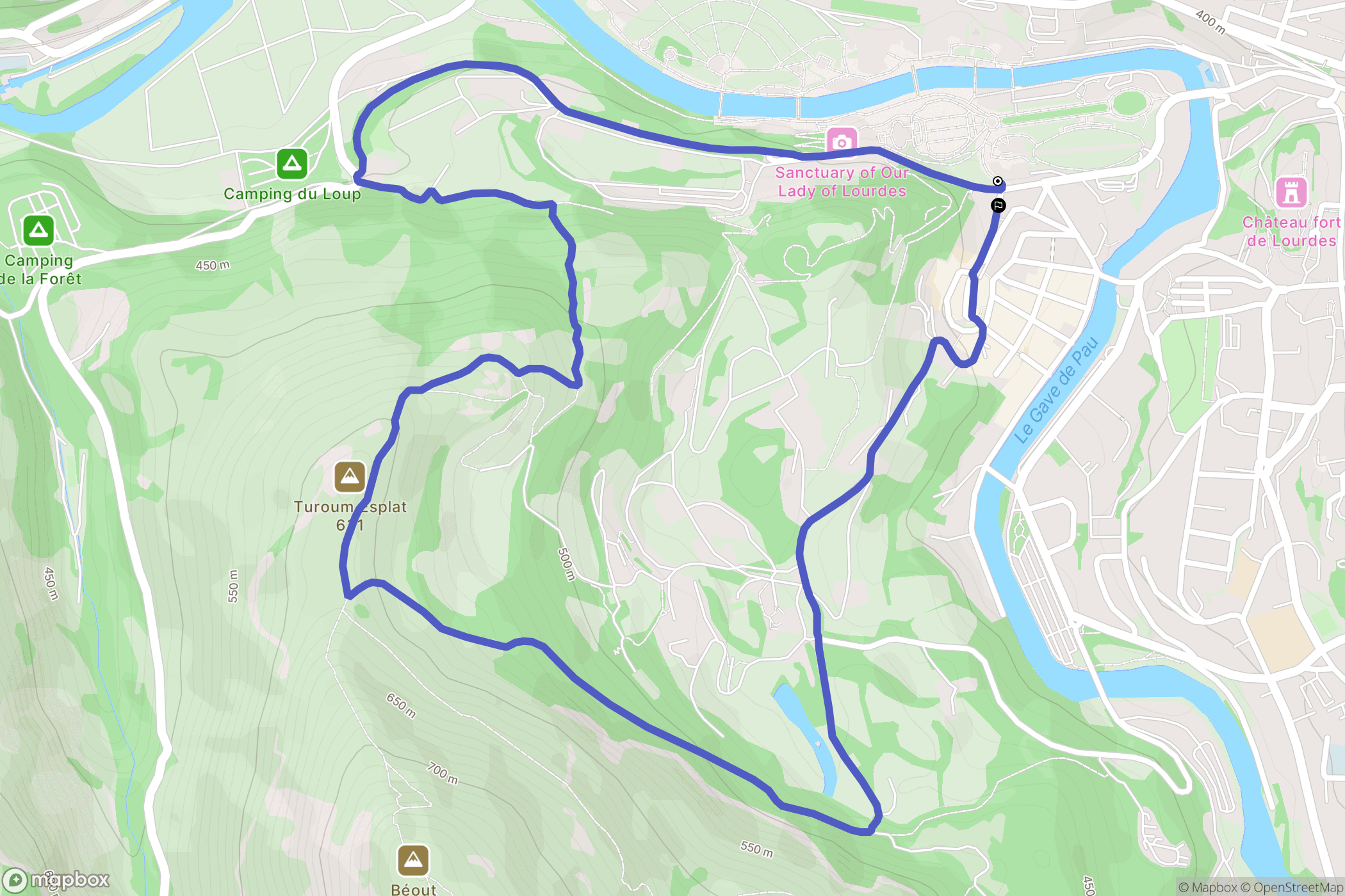 Lourdes : carte du parcours de randonnée - France