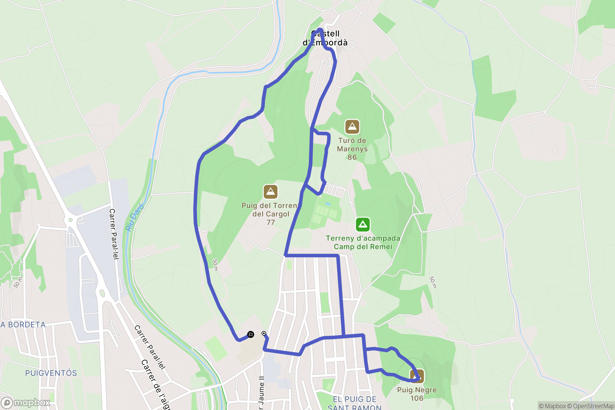 La Bisbal d'Empordà : carte du parcours de randonnée - Spain