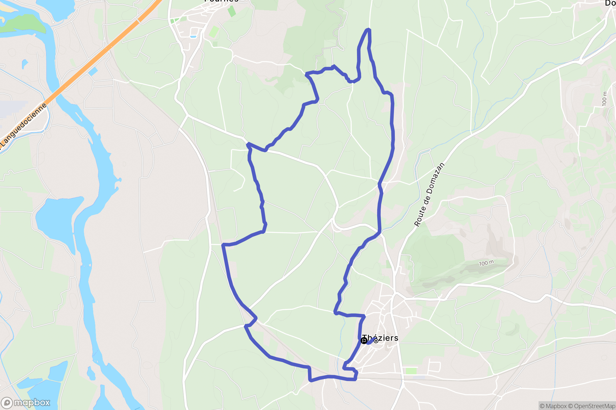 Théziers : carte du parcours de randonnée - France
