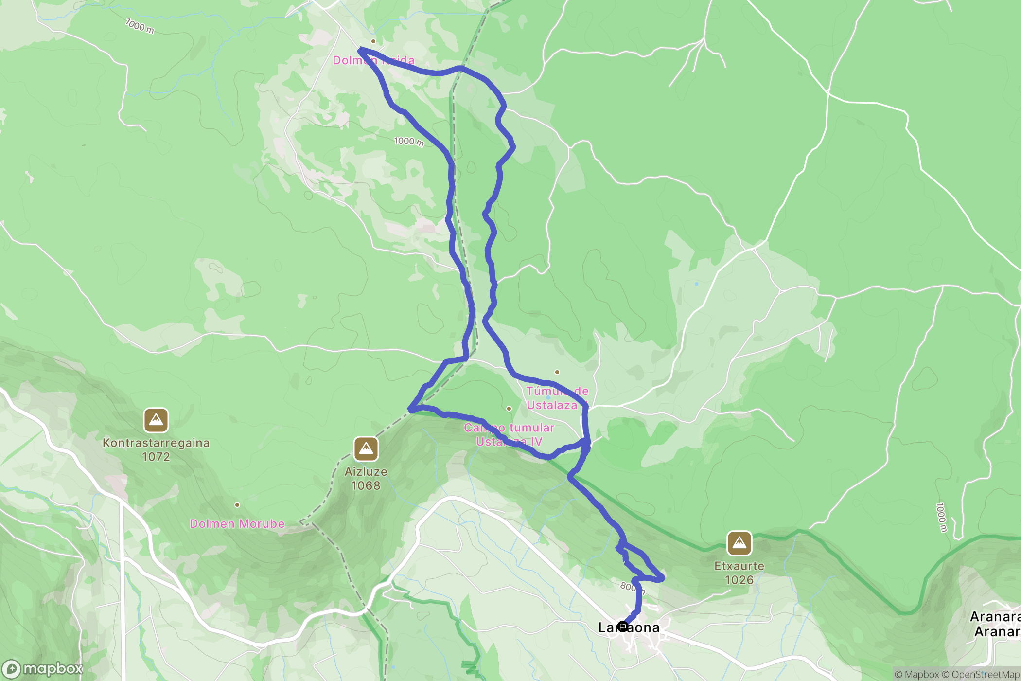 Larraona : carte du parcours de randonnée - Spain