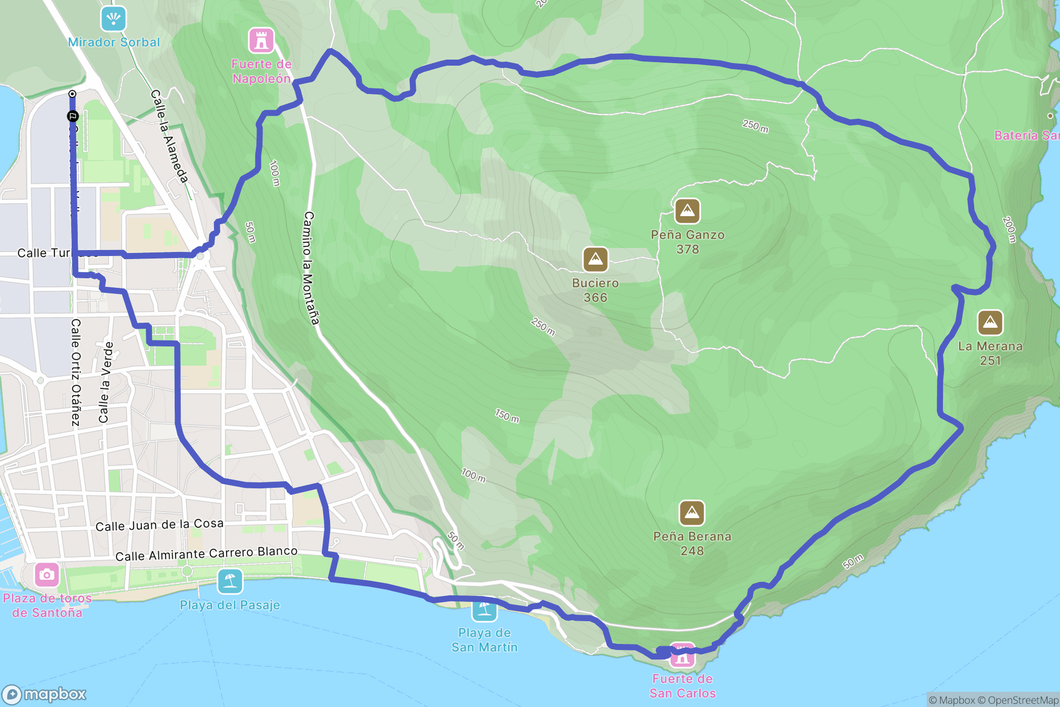 Santoña : carte du parcours de randonnée - Spain