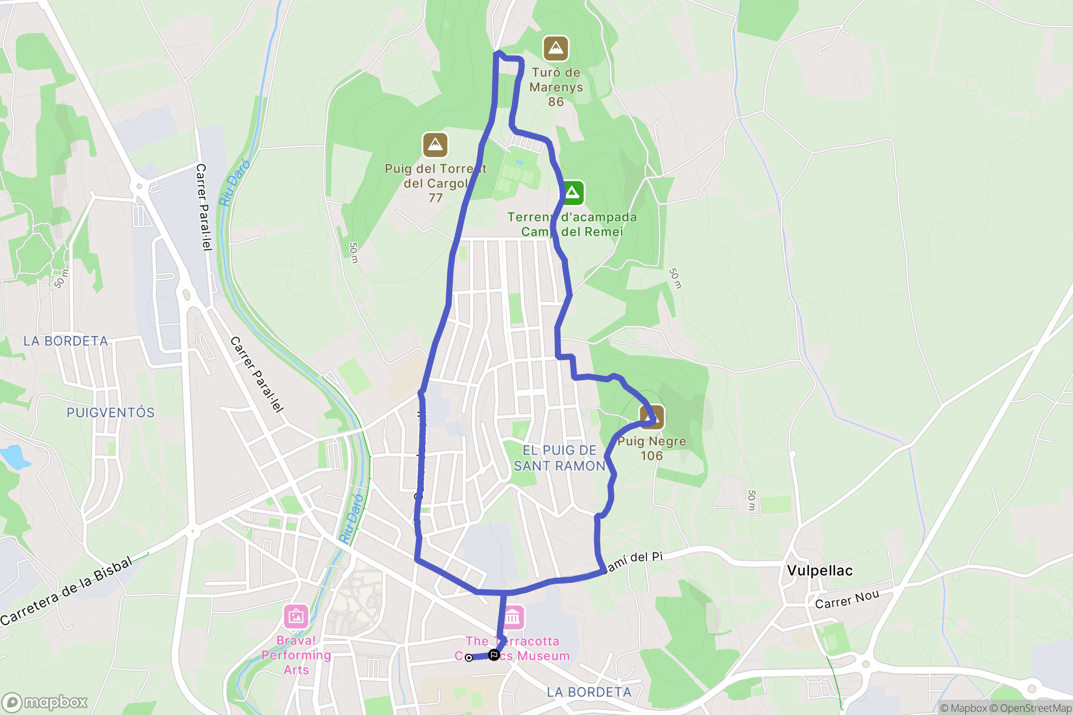 La Bisbal d'Empordà : carte du parcours de randonnée - Spain