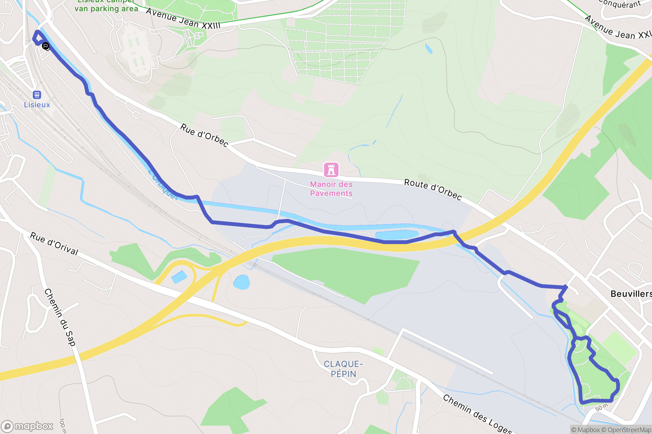 Lisieux : carte du parcours de randonnée - France